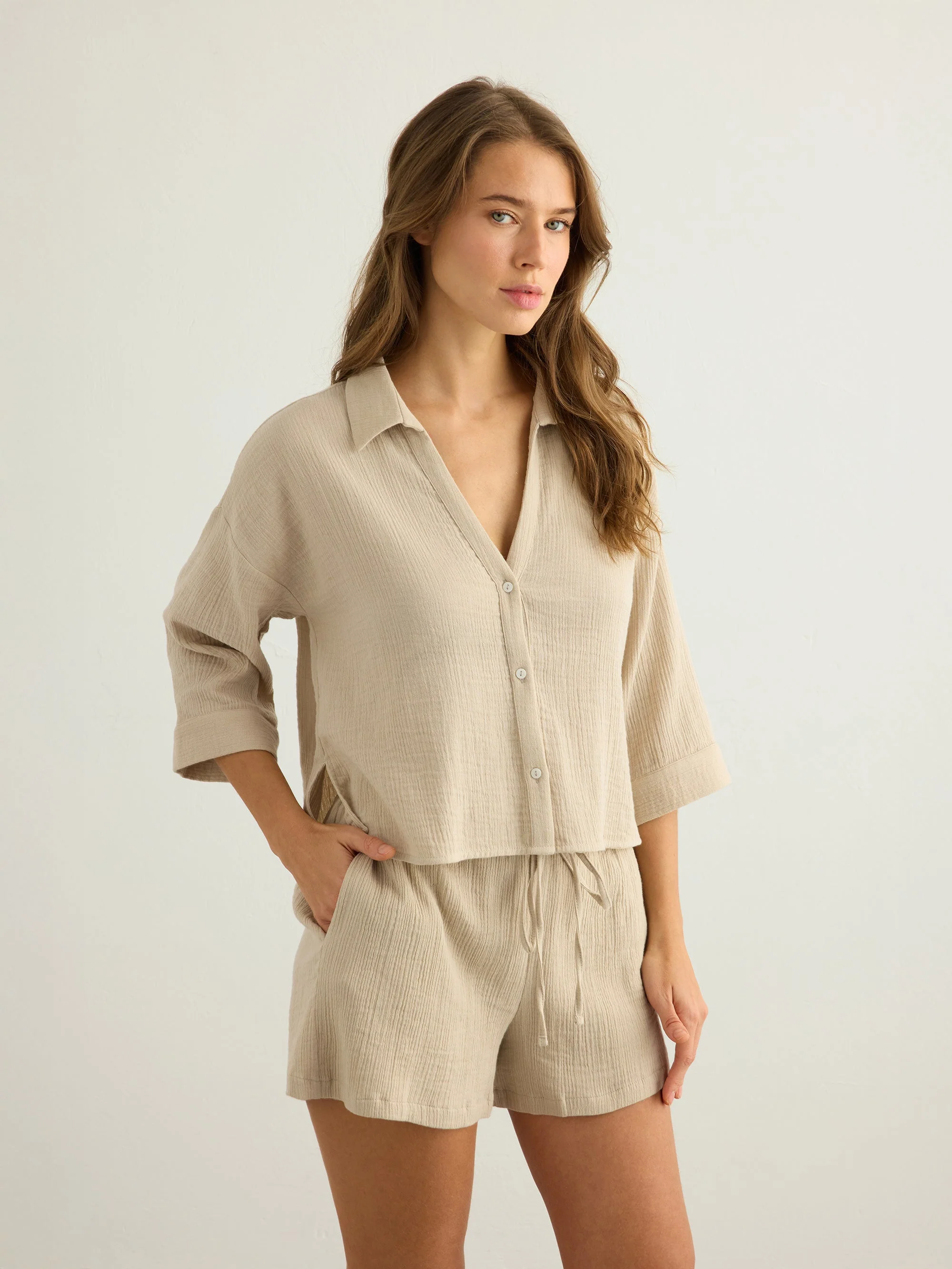Aura Drawstring Shorts - Oatmeal - Image 4