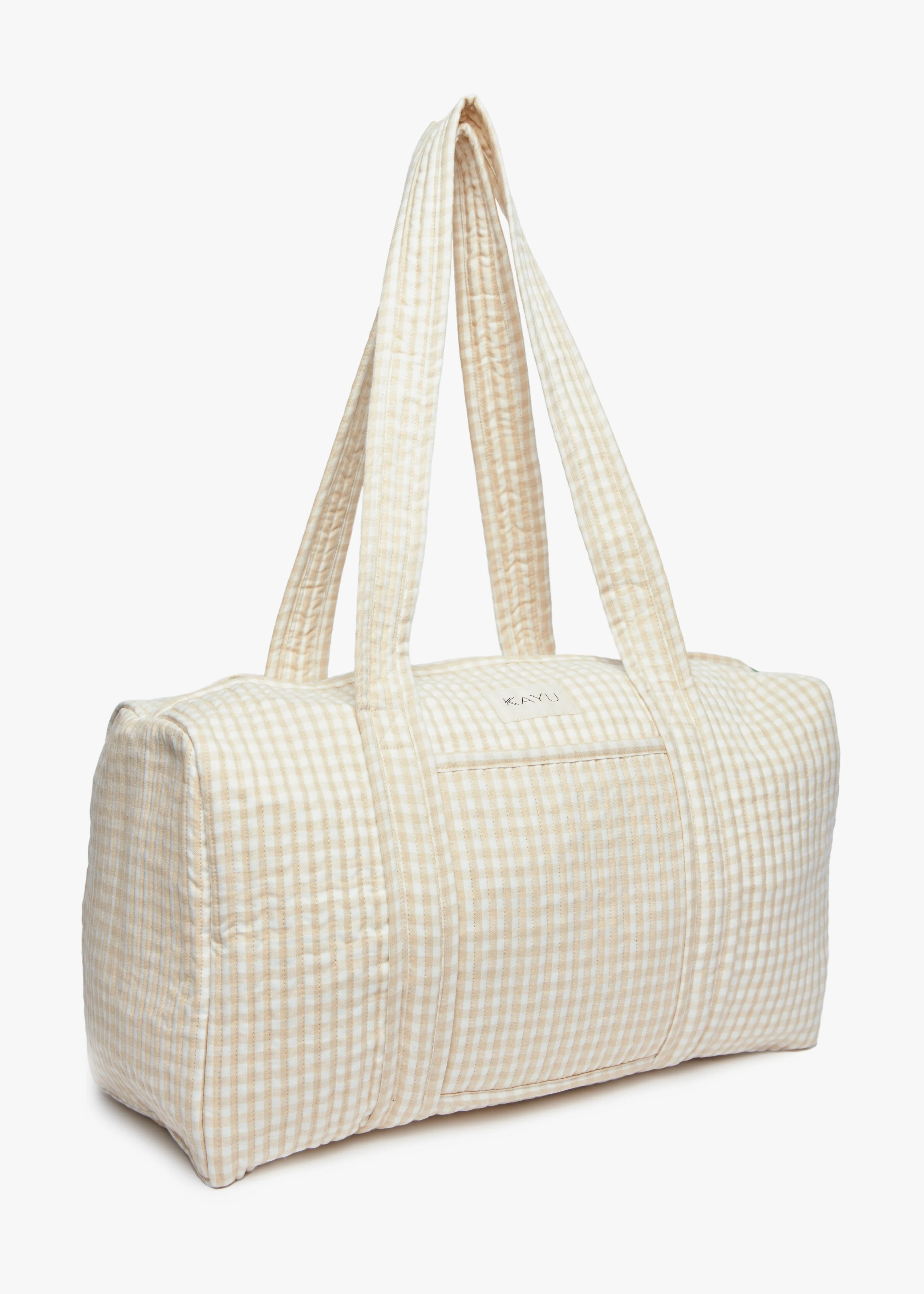 Daphne Travel Weekender Zip Tote Bag (Beige Gingham) - Image 3