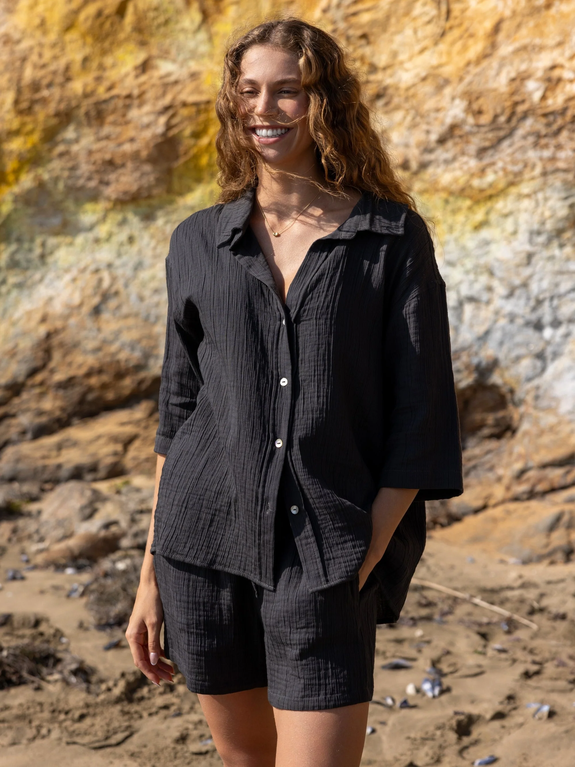 Kaya Boyfriend Shirt - Charcoal - Image 2