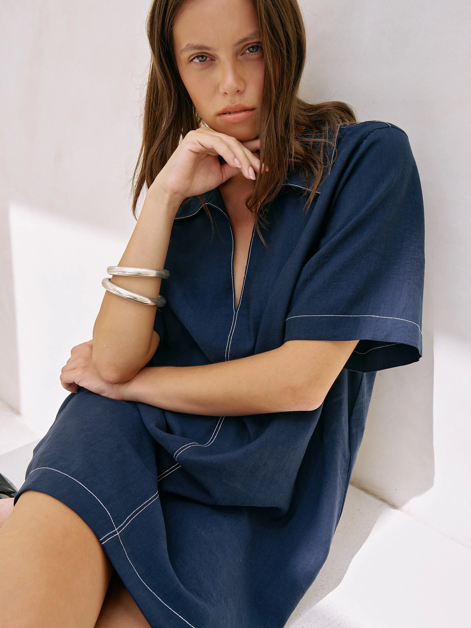 Mae Popover Mini Dress - Navy - Image 3
