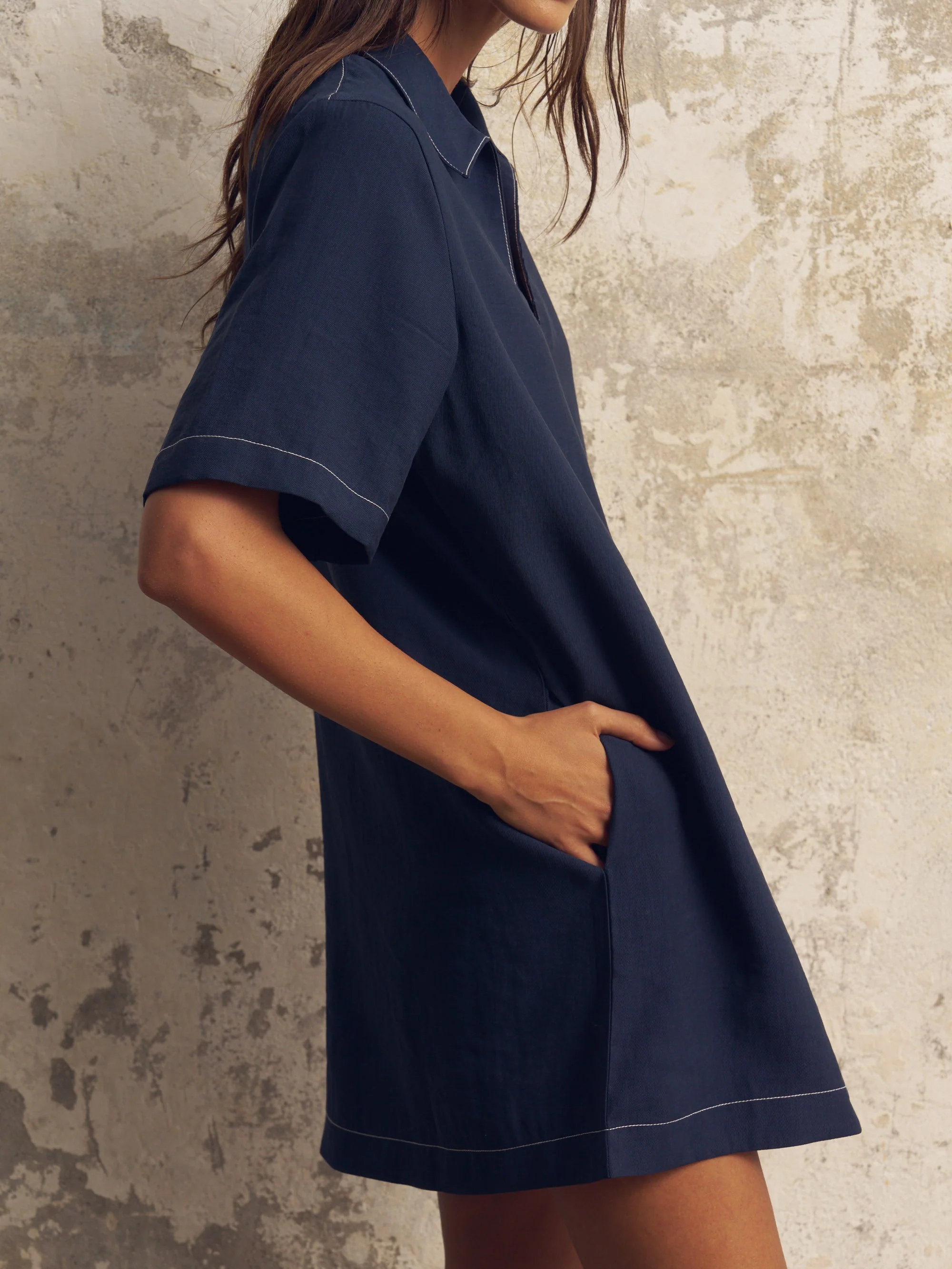 Mae Popover Mini Dress - Navy - Image 5