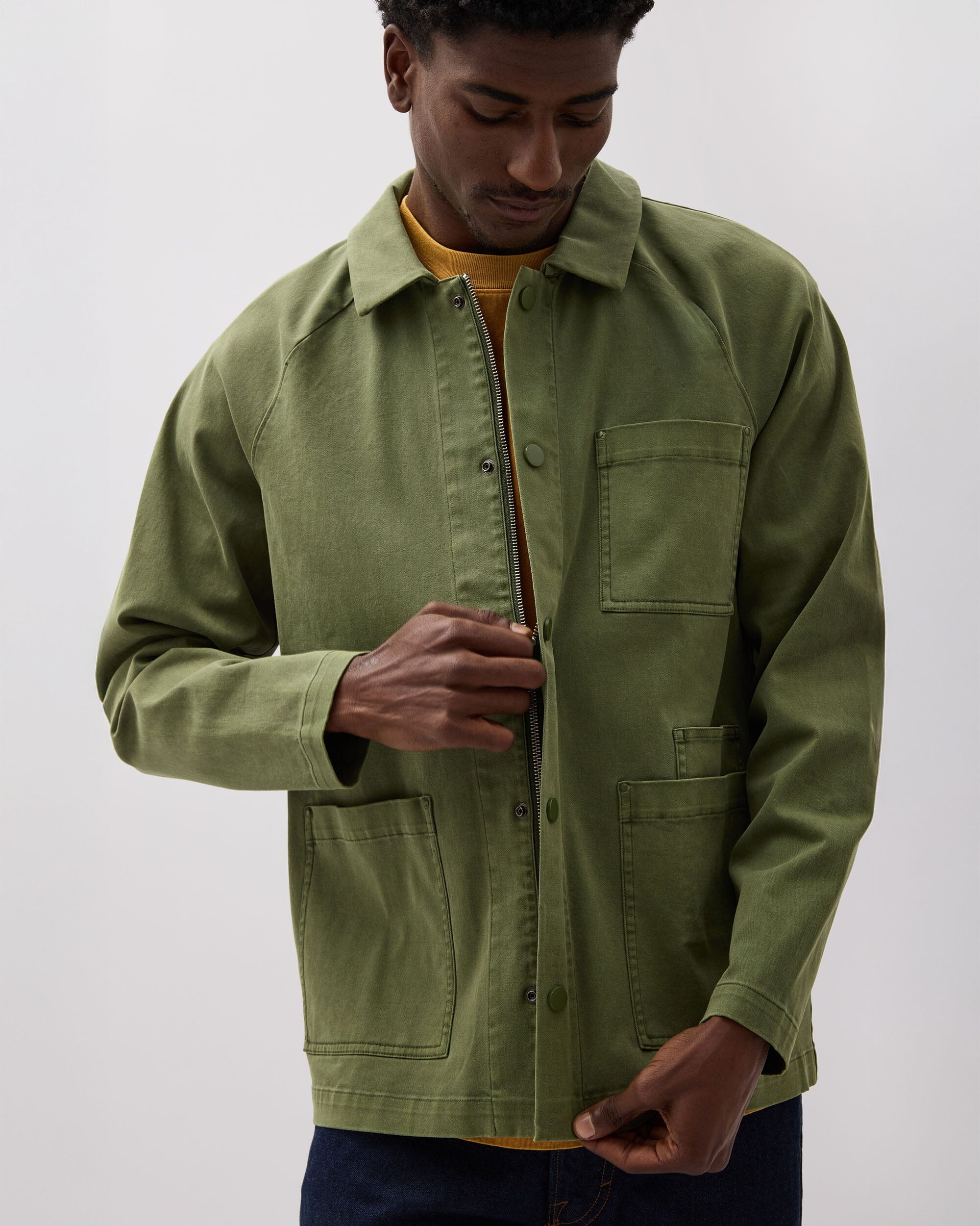 Mens Lightweight Chore Coat - Stretch Cotton Twill - Cypress - Image 6
