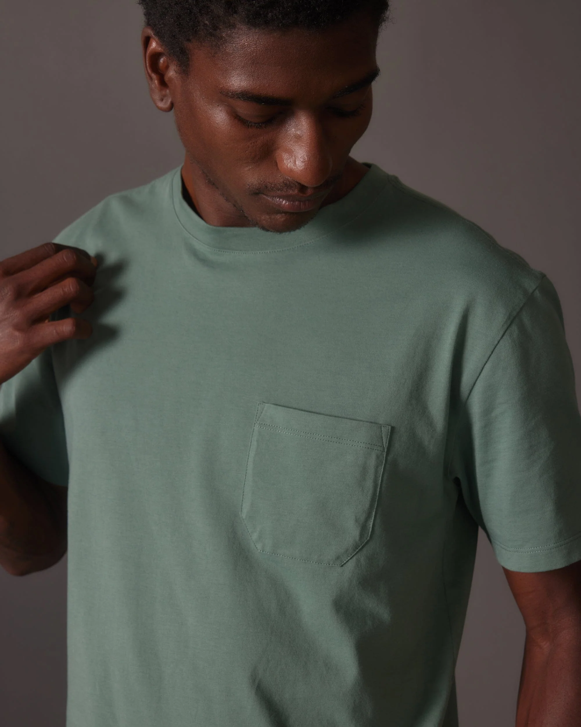 Mens Pima Pocket Tee - Pima Cotton Jersey - Sage Leaf - Image 3