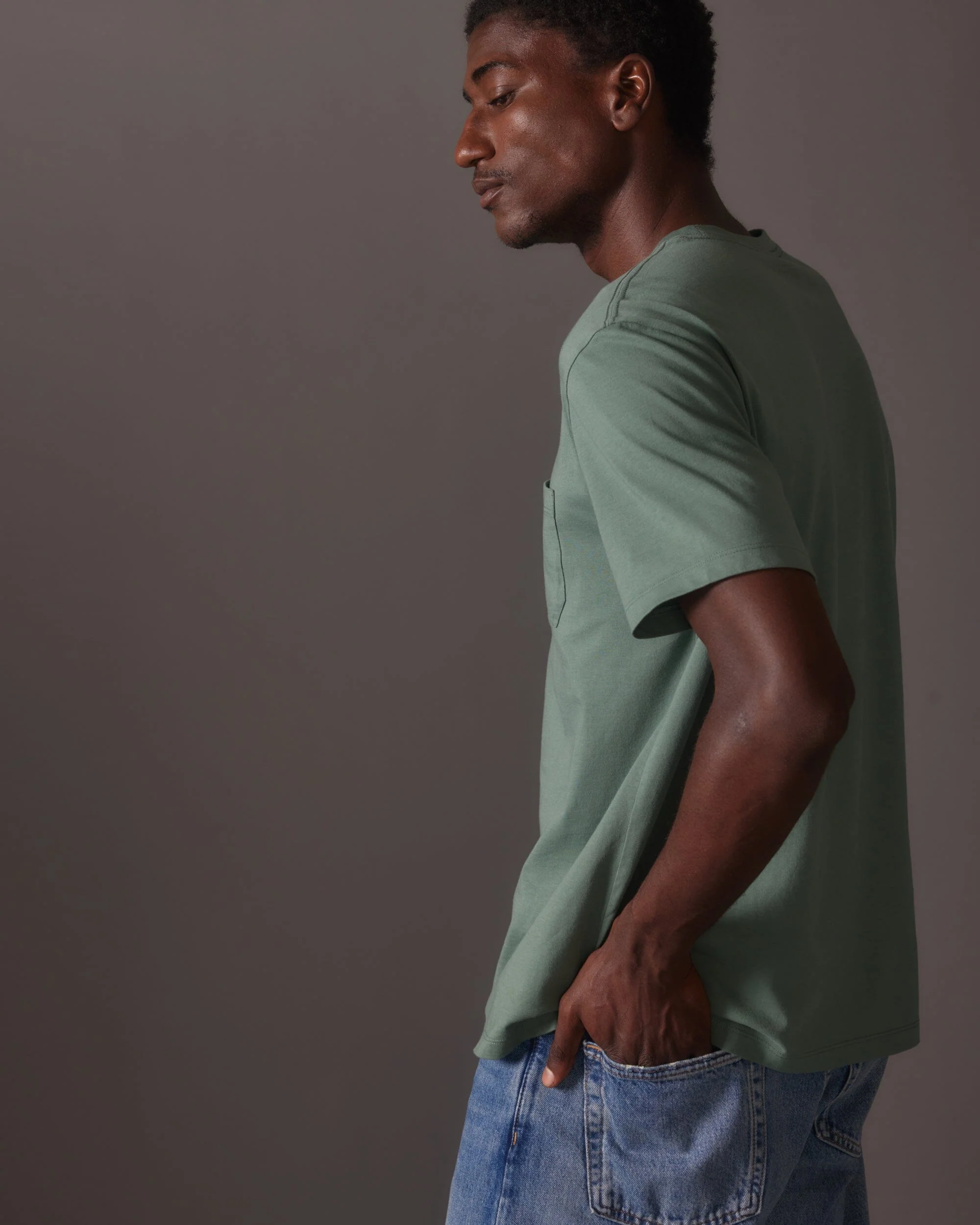 Mens Pima Pocket Tee - Pima Cotton Jersey - Sage Leaf - Image 5