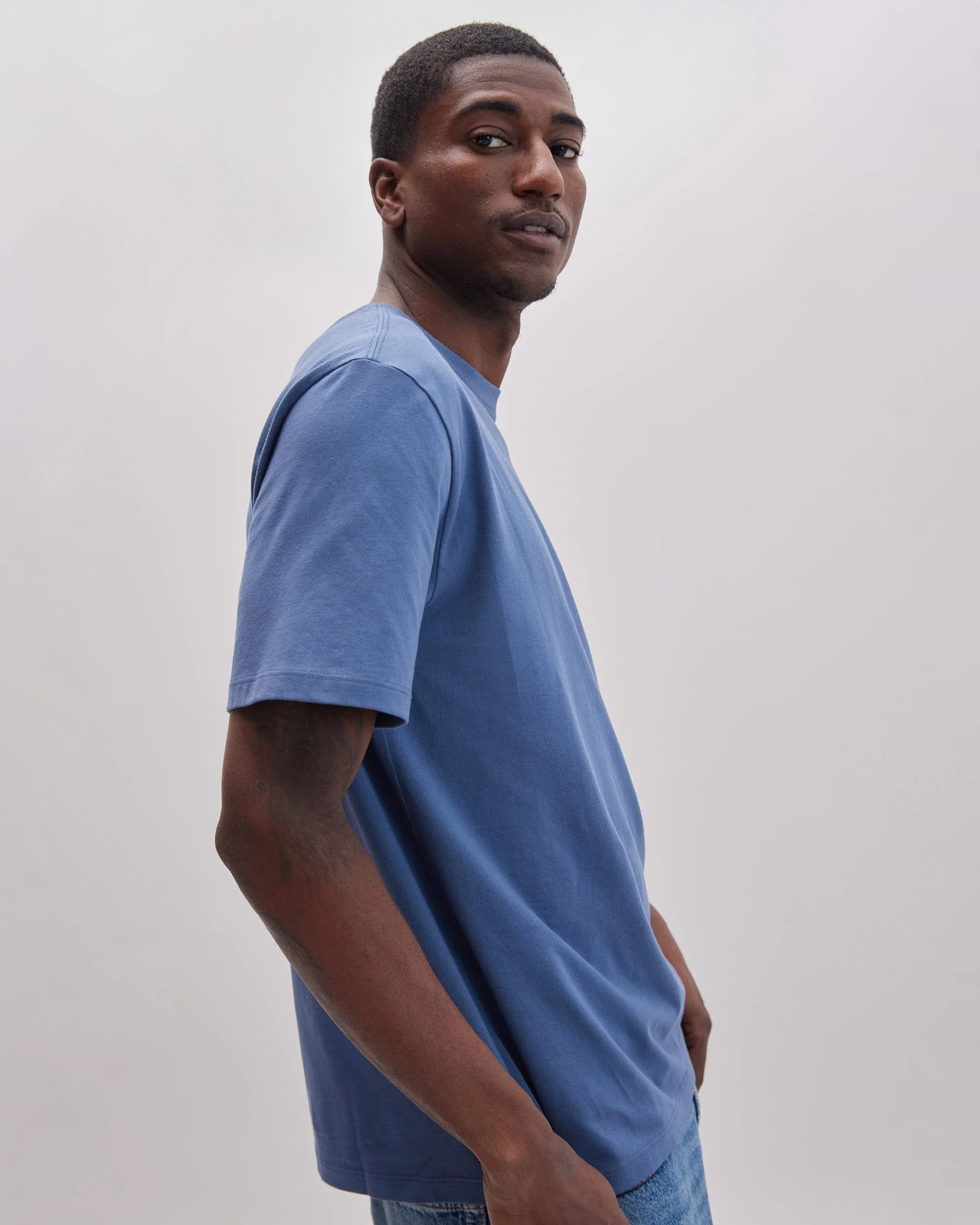 Mens Pima Pocket Tee - Pima Cotton Jersey - Vintage Indigo - Image 2
