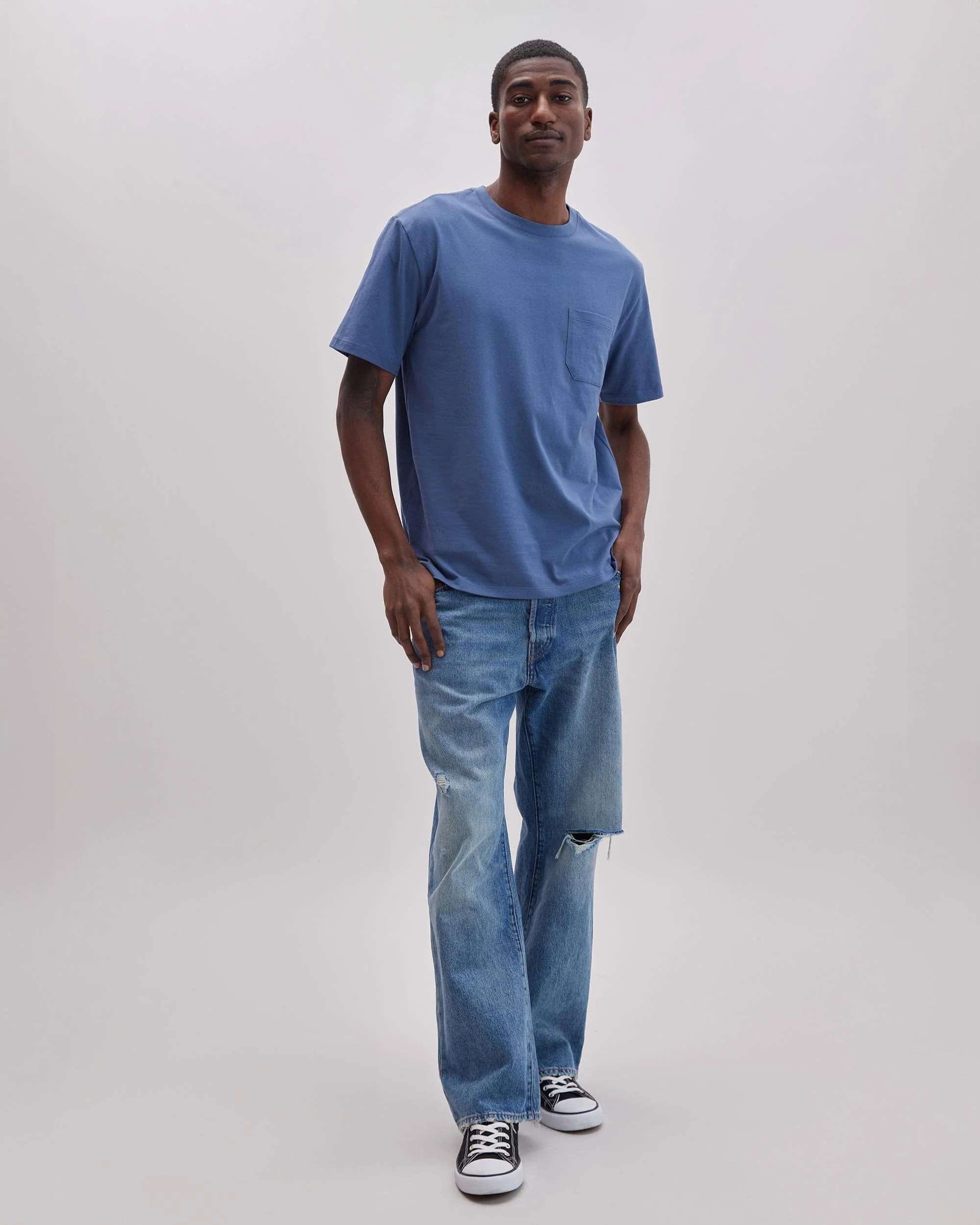 Mens Pima Pocket Tee - Pima Cotton Jersey - Vintage Indigo - Image 3