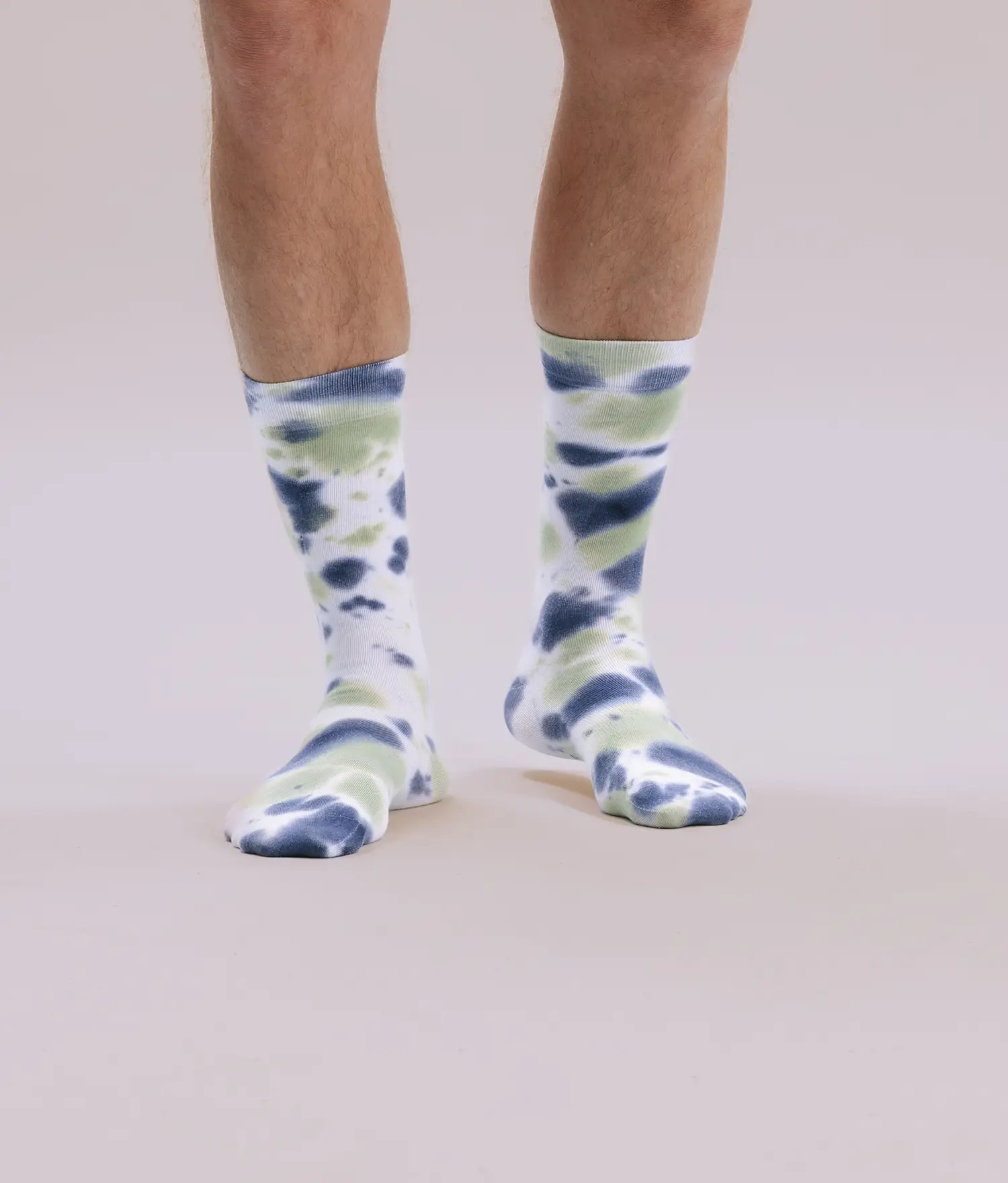 Mens Crew Sock - Cotton Blend - Vintage Indigo Aloe Tie Dye