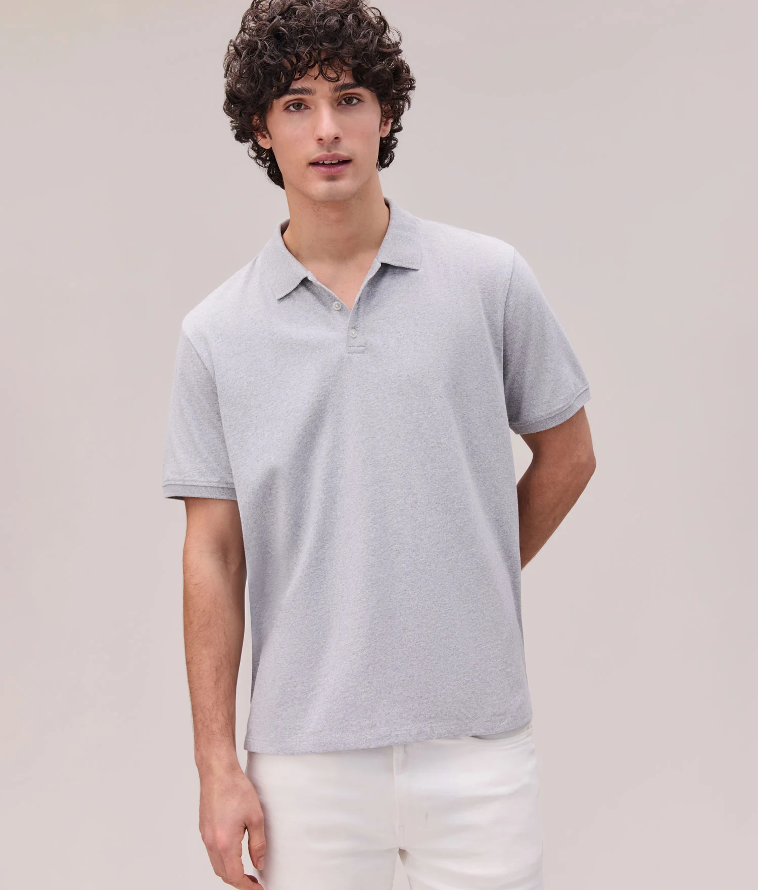 Mens Recycled Cotton Polo - Recycled Jersey - Heather Grey