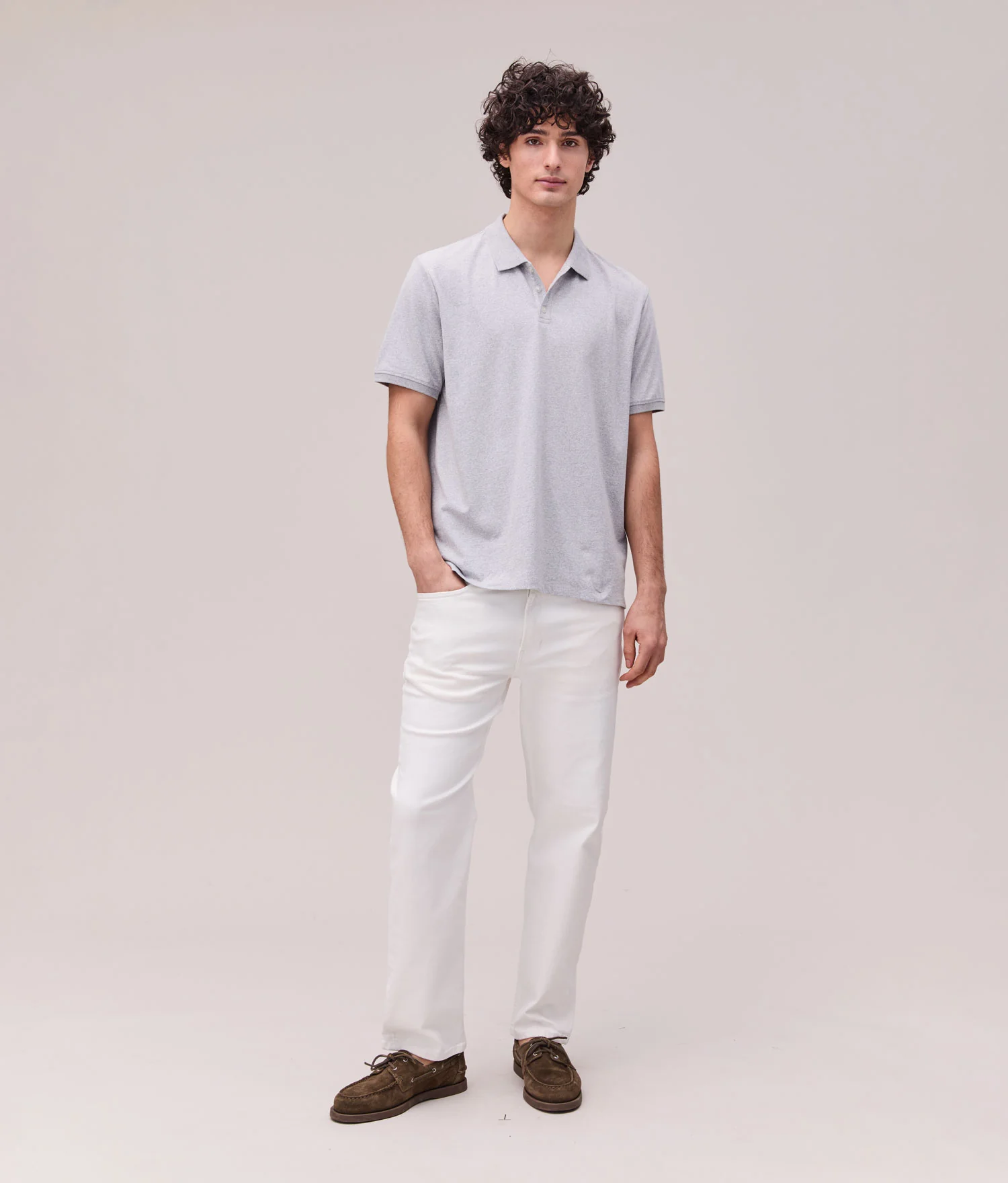 Mens Recycled Cotton Polo - Recycled Jersey - Heather Grey - Image 4