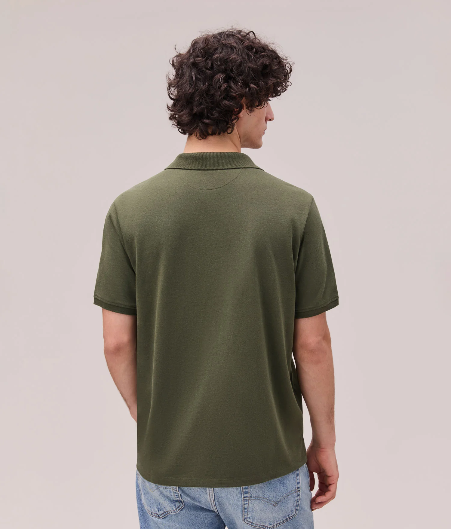 Mens Recycled Cotton Polo - Recycled Jersey - Surplus Green - Image 2