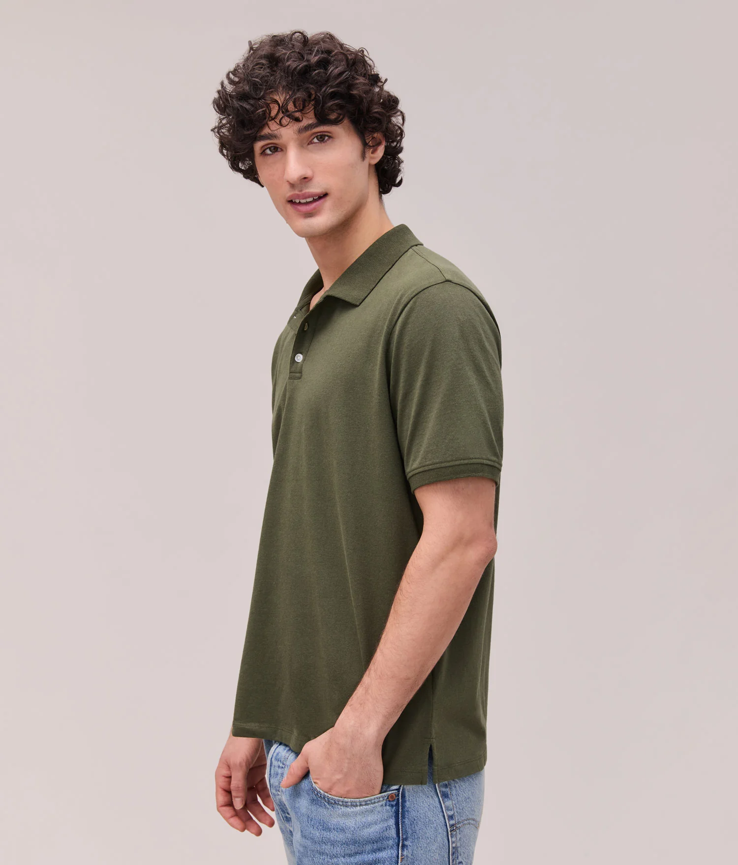 Mens Recycled Cotton Polo - Recycled Jersey - Surplus Green - Image 3