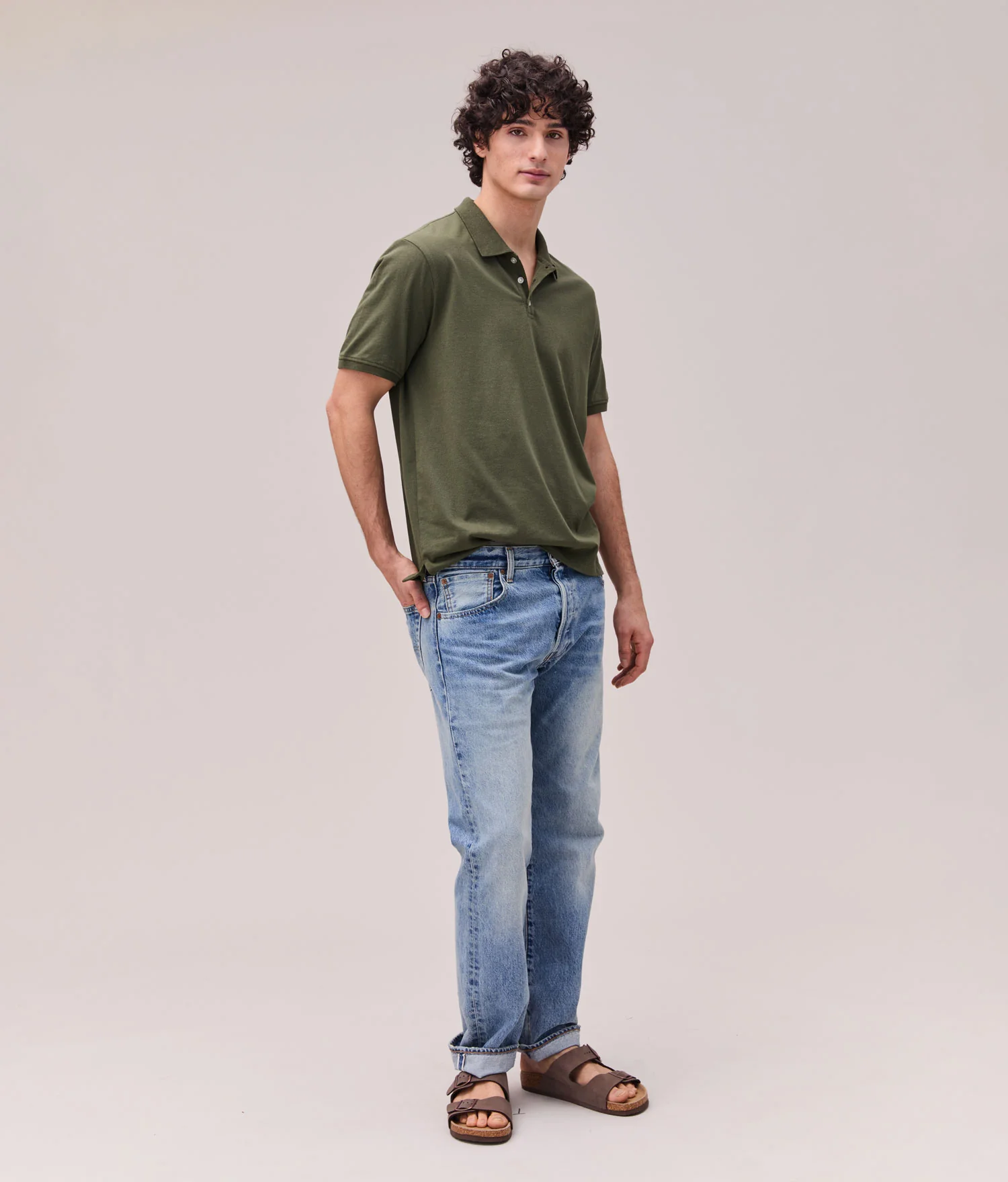 Mens Recycled Cotton Polo - Recycled Jersey - Surplus Green - Image 4
