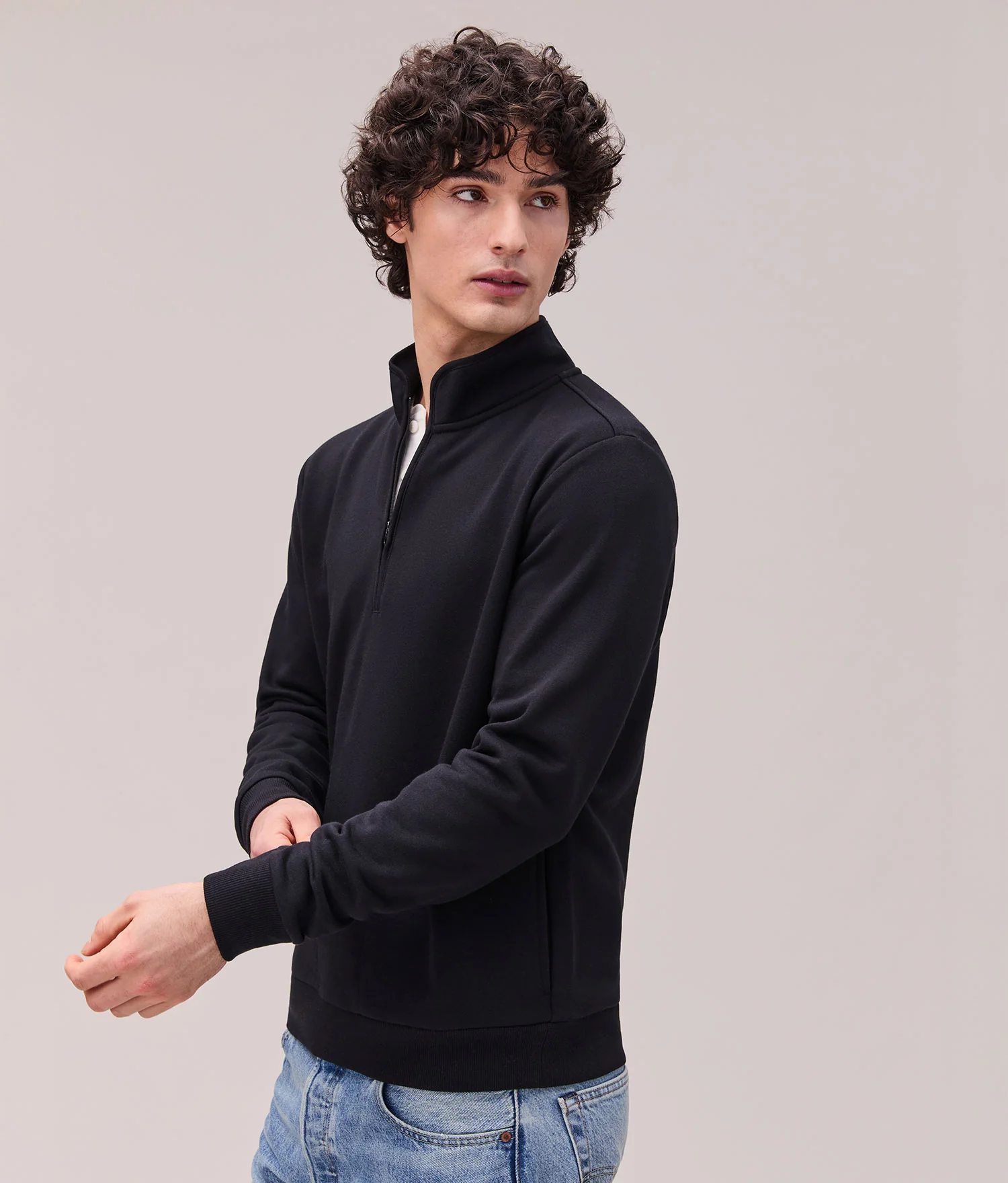 Mens Recycled Fleece Quarter Zip - Recycled Fleece - Black - Image 3
