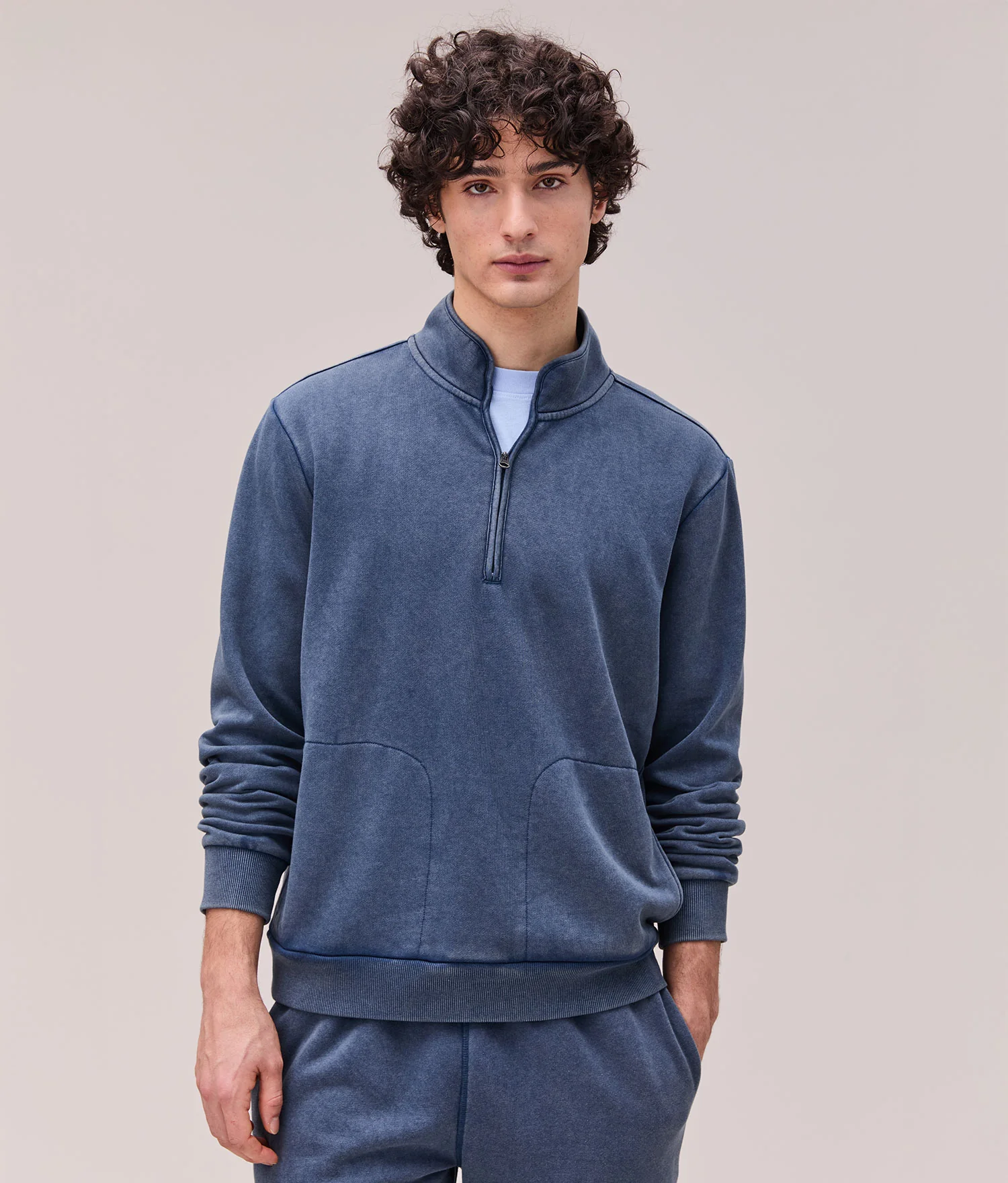 Mens Recycled Fleece Quarter Zip - Recycled Fleece - Mineral Moonlit Ocean