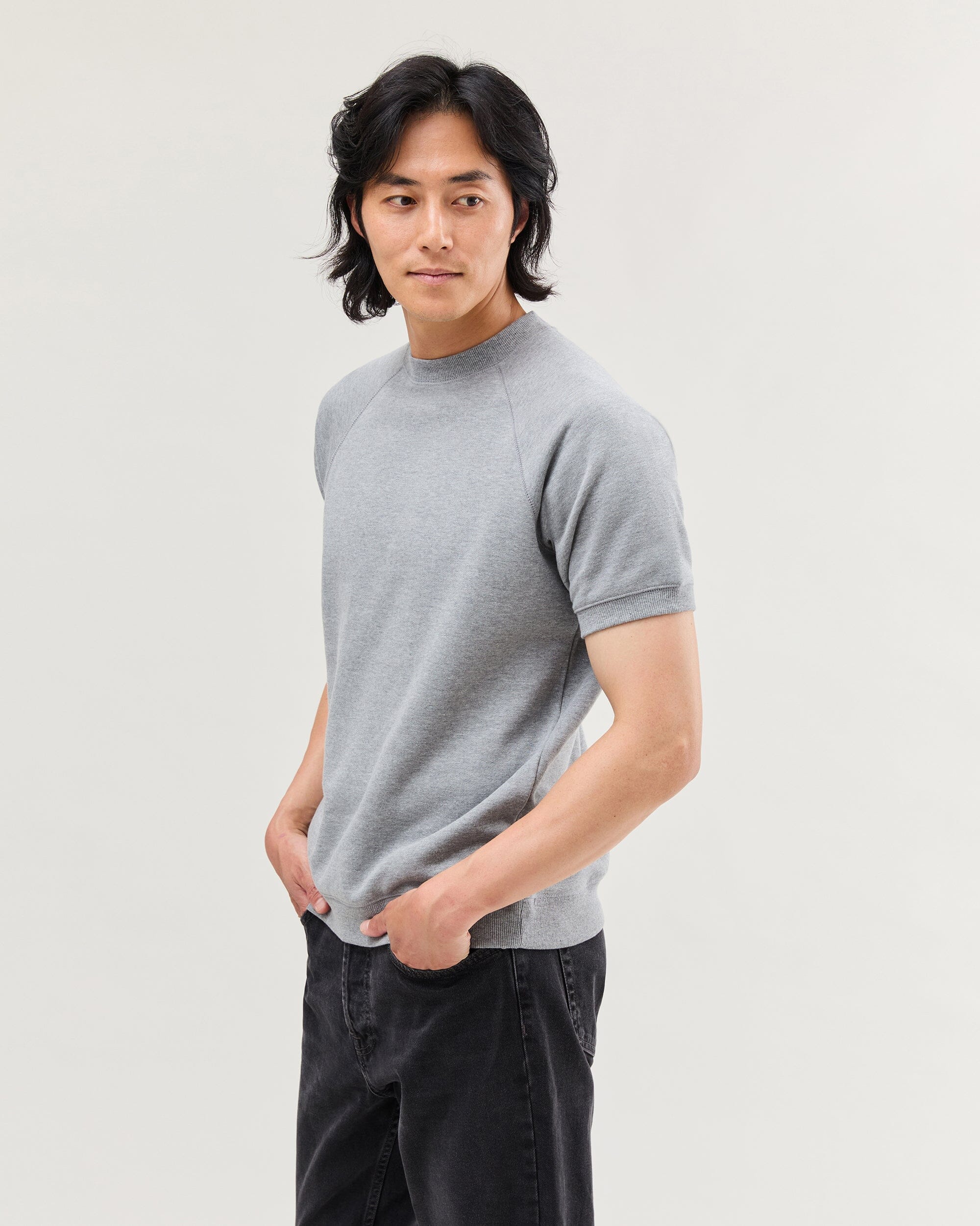 Mens Recycled Fleece Raglan Sweatshirt - Recycled Fleece - Heather Grey - Image 3