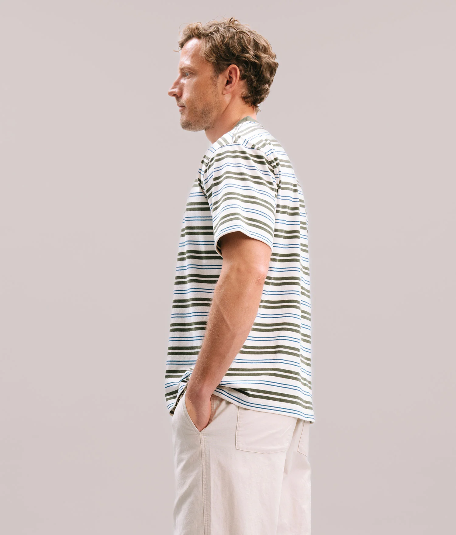 Mens Recycled Stripe Tee - Recycled Jersey - White/Surplus Stripe - Image 2