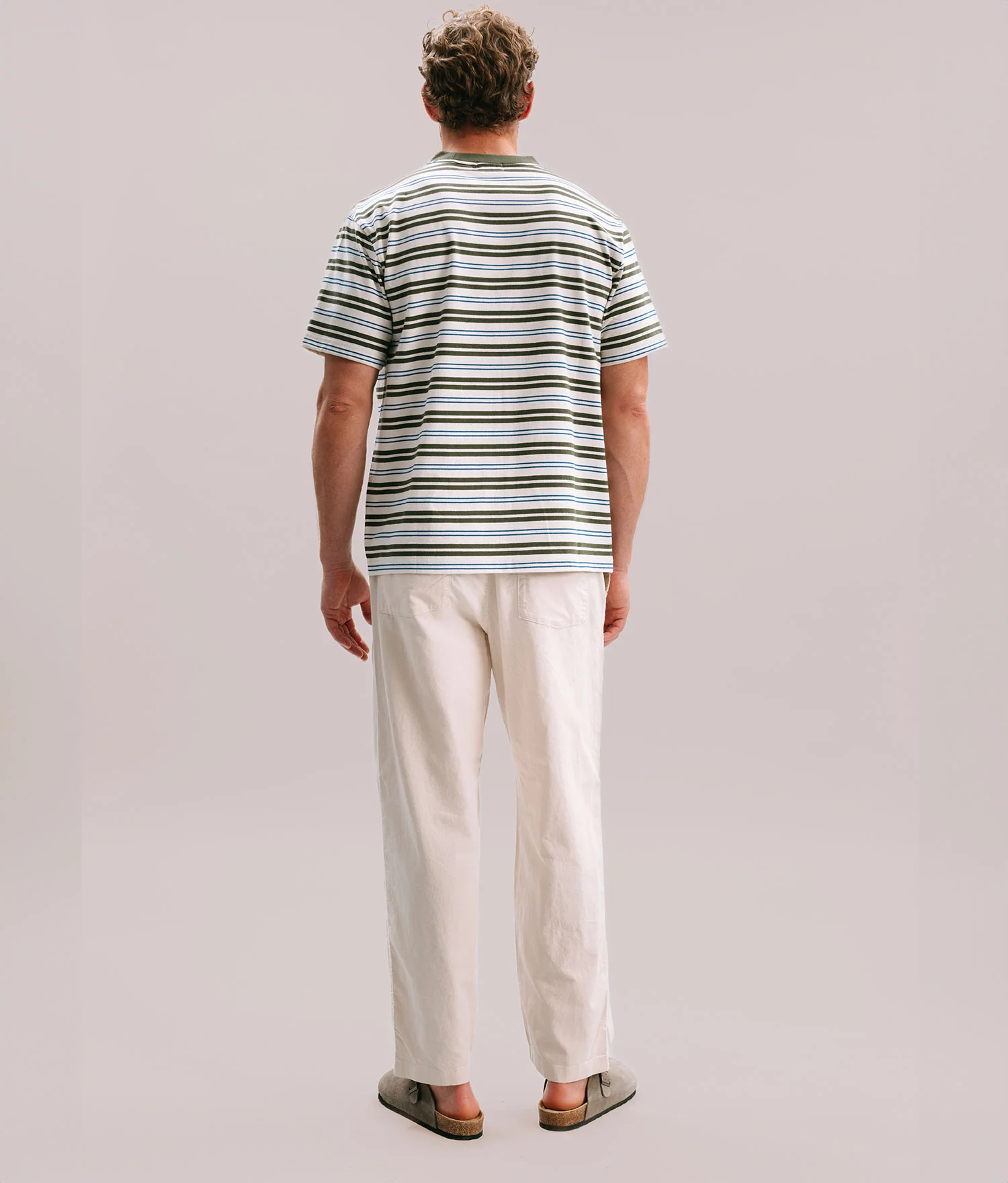 Mens Recycled Stripe Tee - Recycled Jersey - White/Surplus Stripe - Image 3