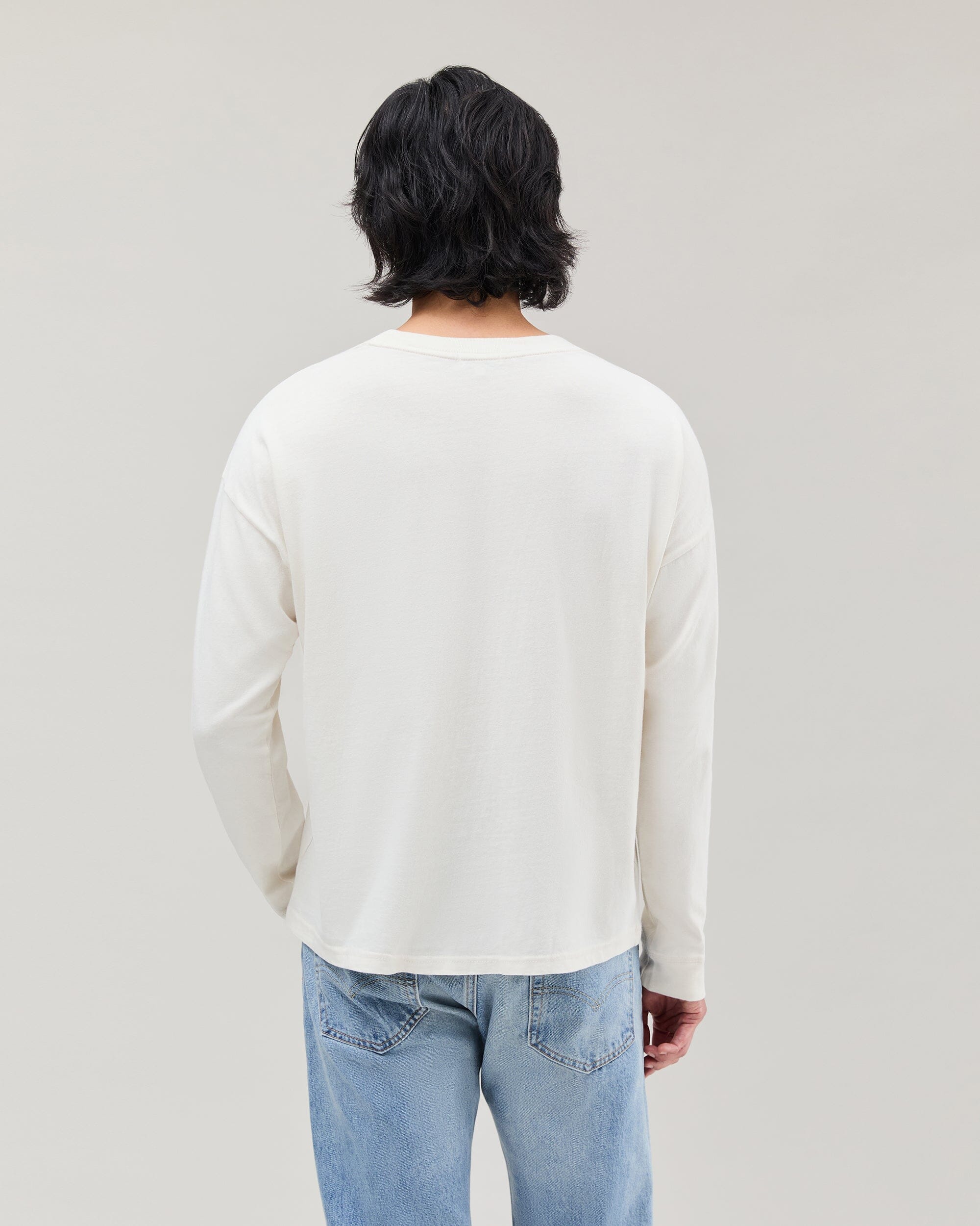 Mens Relaxed Long Sleeve Tee - Pigment Dye Jersey - Bone - Image 4