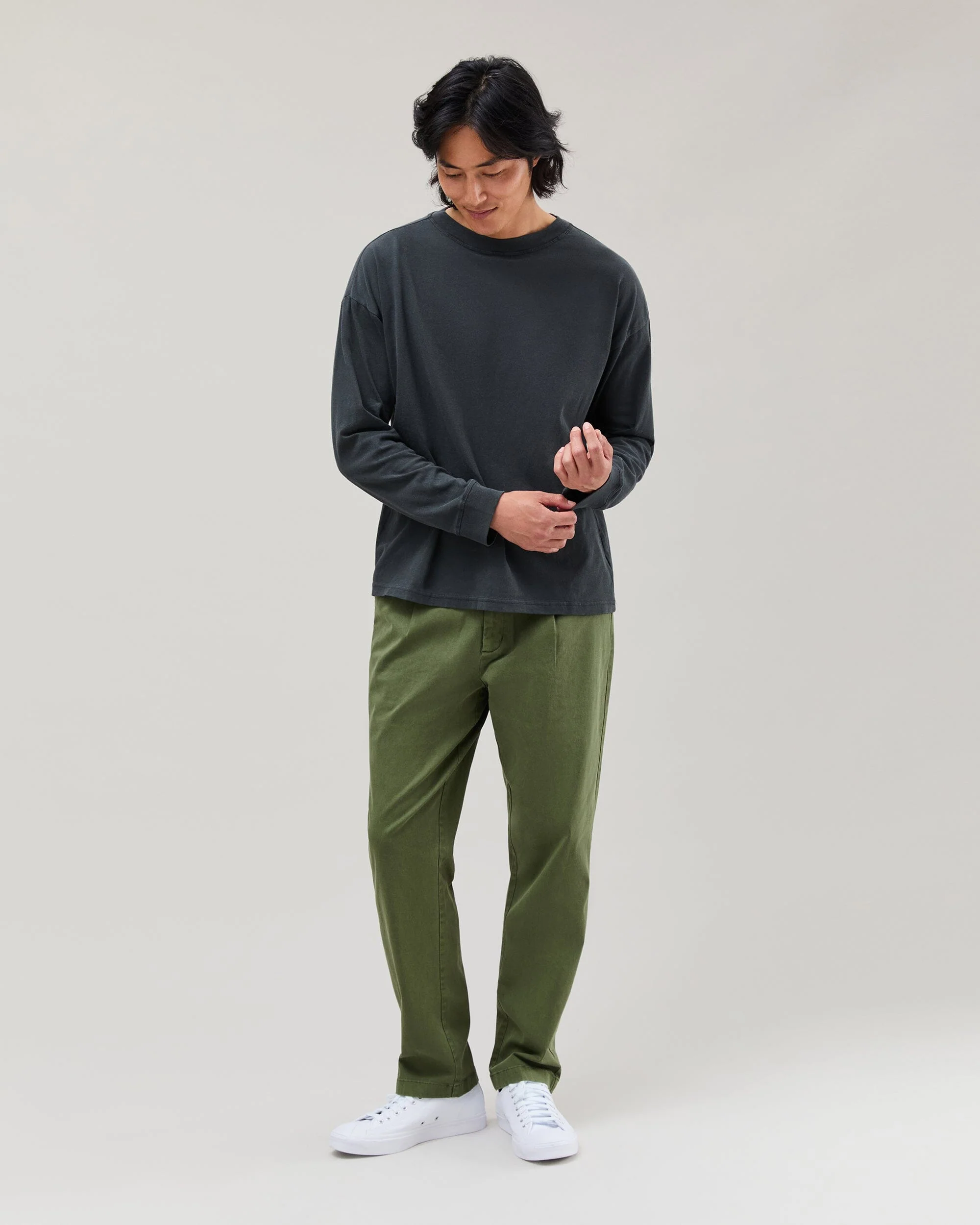 Mens Relaxed Long Sleeve Tee - Pigment Dye Jersey - Stretch Limo - Image 2