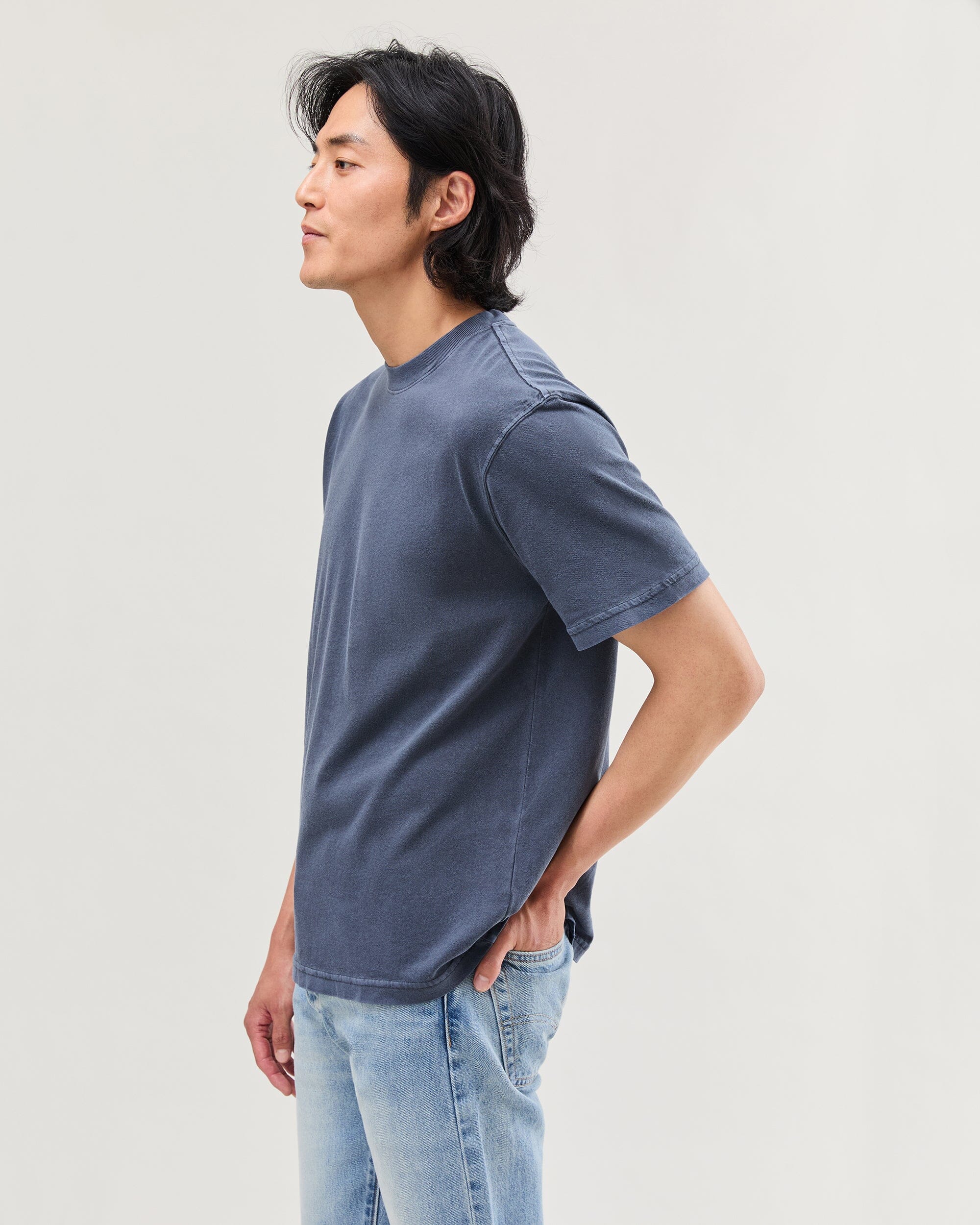 Mens Relaxed Short Sleeve Tee - Pigment Dye Jersey - Blue Steel - Image 3