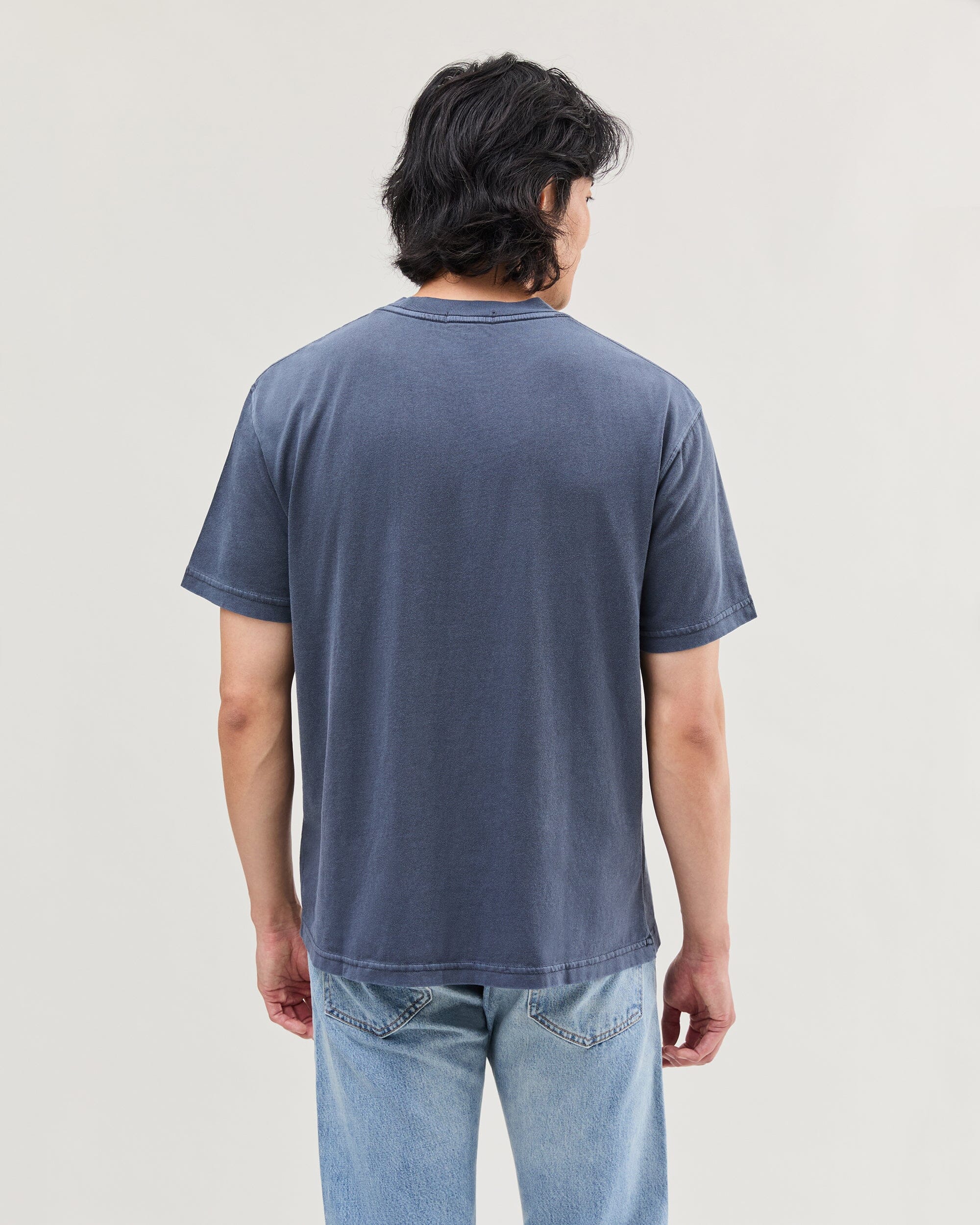 Mens Relaxed Short Sleeve Tee - Pigment Dye Jersey - Blue Steel - Image 4