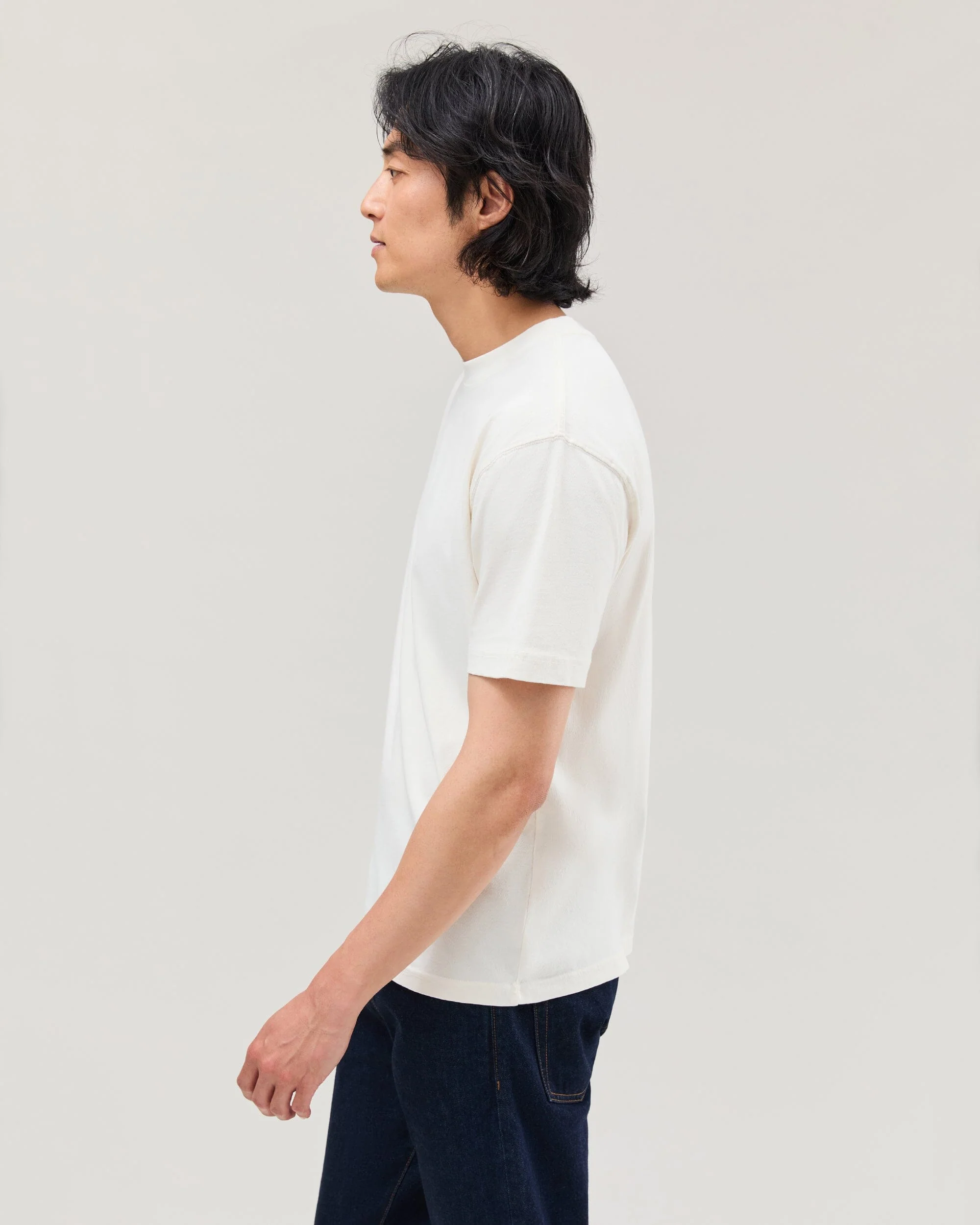 Mens Relaxed Short Sleeve Tee - Pigment Dye Jersey - Bone - Image 3