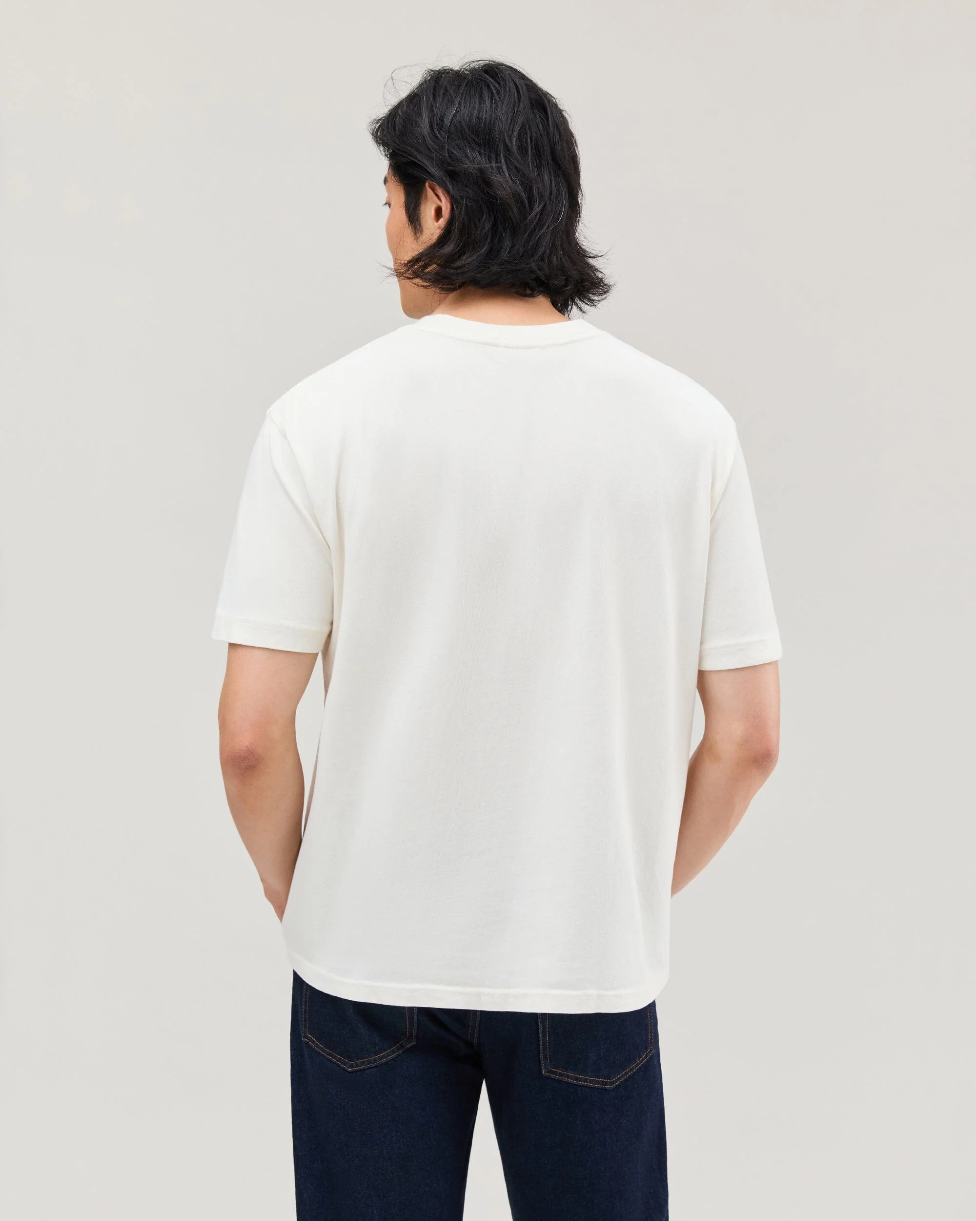 Mens Relaxed Short Sleeve Tee - Pigment Dye Jersey - Bone - Image 4