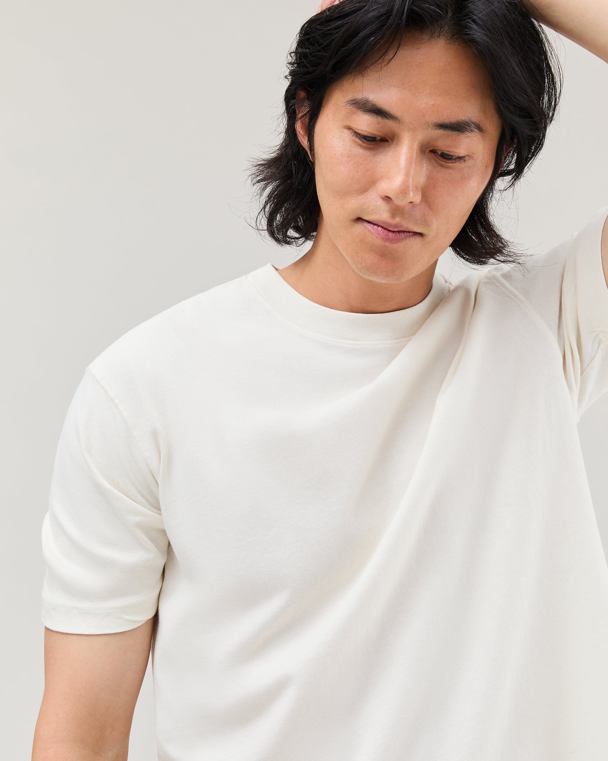 Mens Relaxed Short Sleeve Tee - Pigment Dye Jersey - Bone - Image 5
