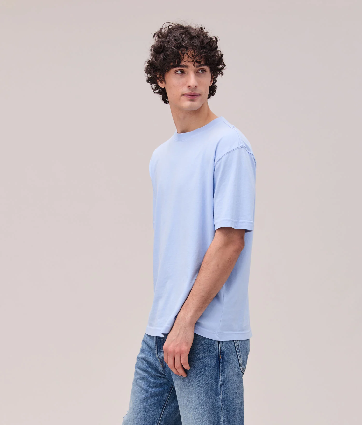 Mens Relaxed Short Sleeve Tee - Pigment Dye Jersey - Chambray Blue - Image 4