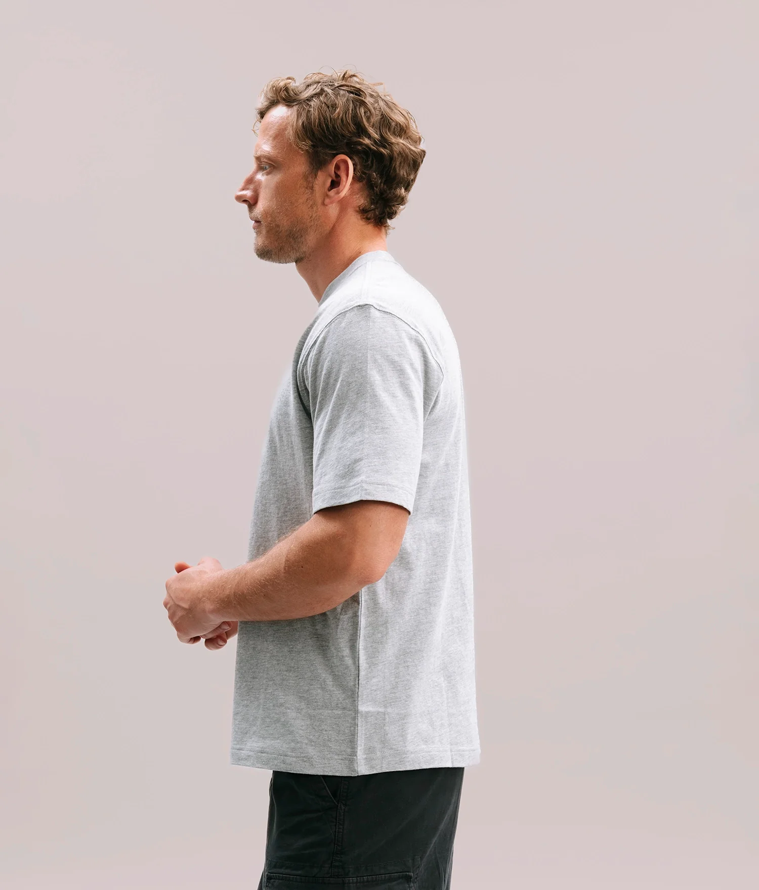Mens Relaxed Short Sleeve Tee - Pigment Dye Jersey - Heather Grey - Image 3
