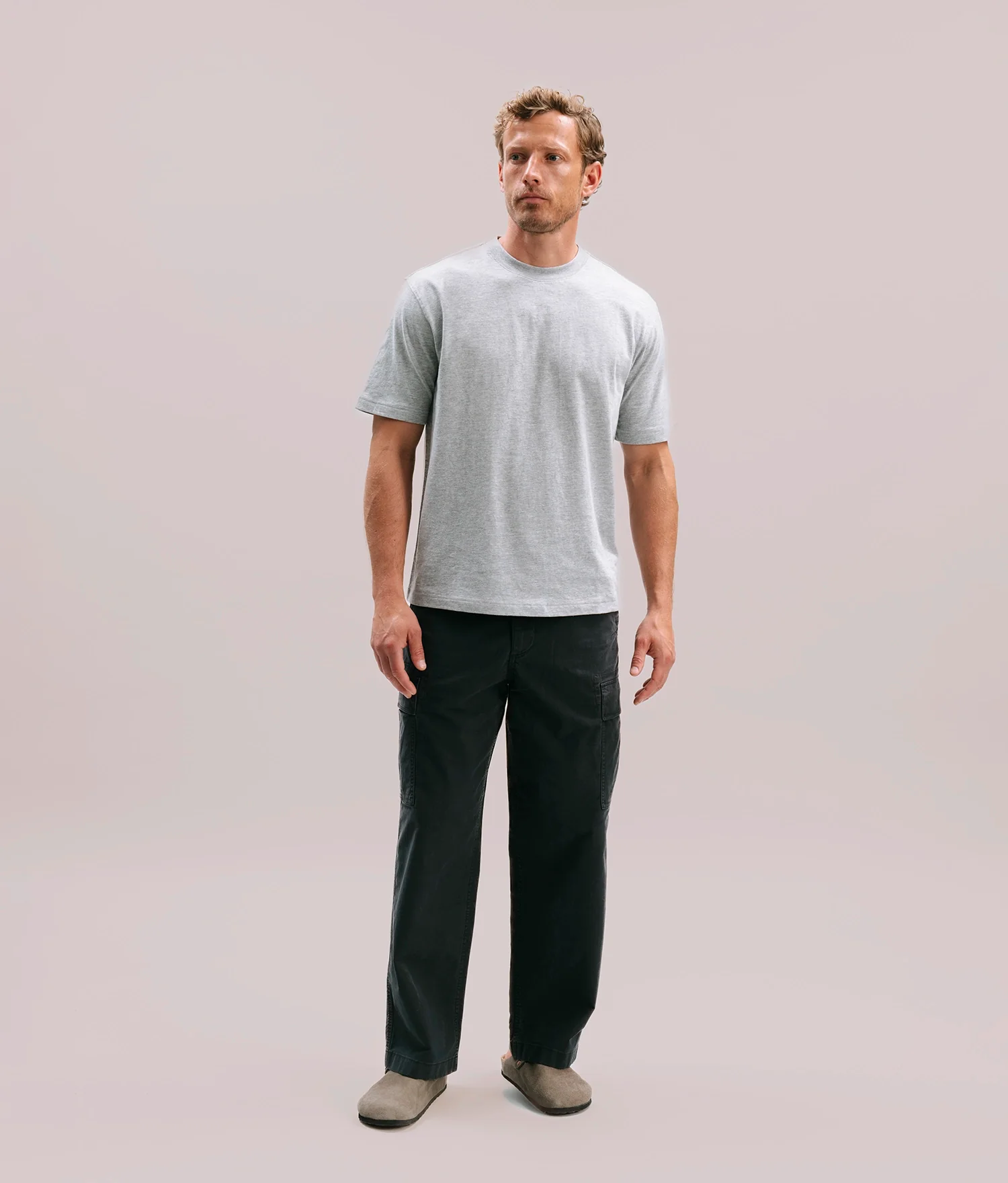 Mens Relaxed Short Sleeve Tee - Pigment Dye Jersey - Heather Grey - Image 4