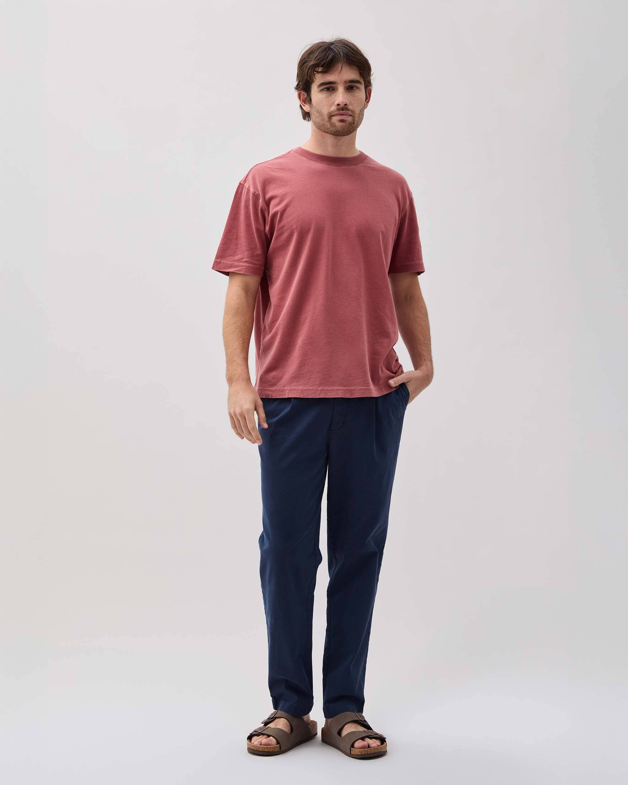 Mens Relaxed Short Sleeve Tee - Pigment Dye Jersey - Marsala - Image 2