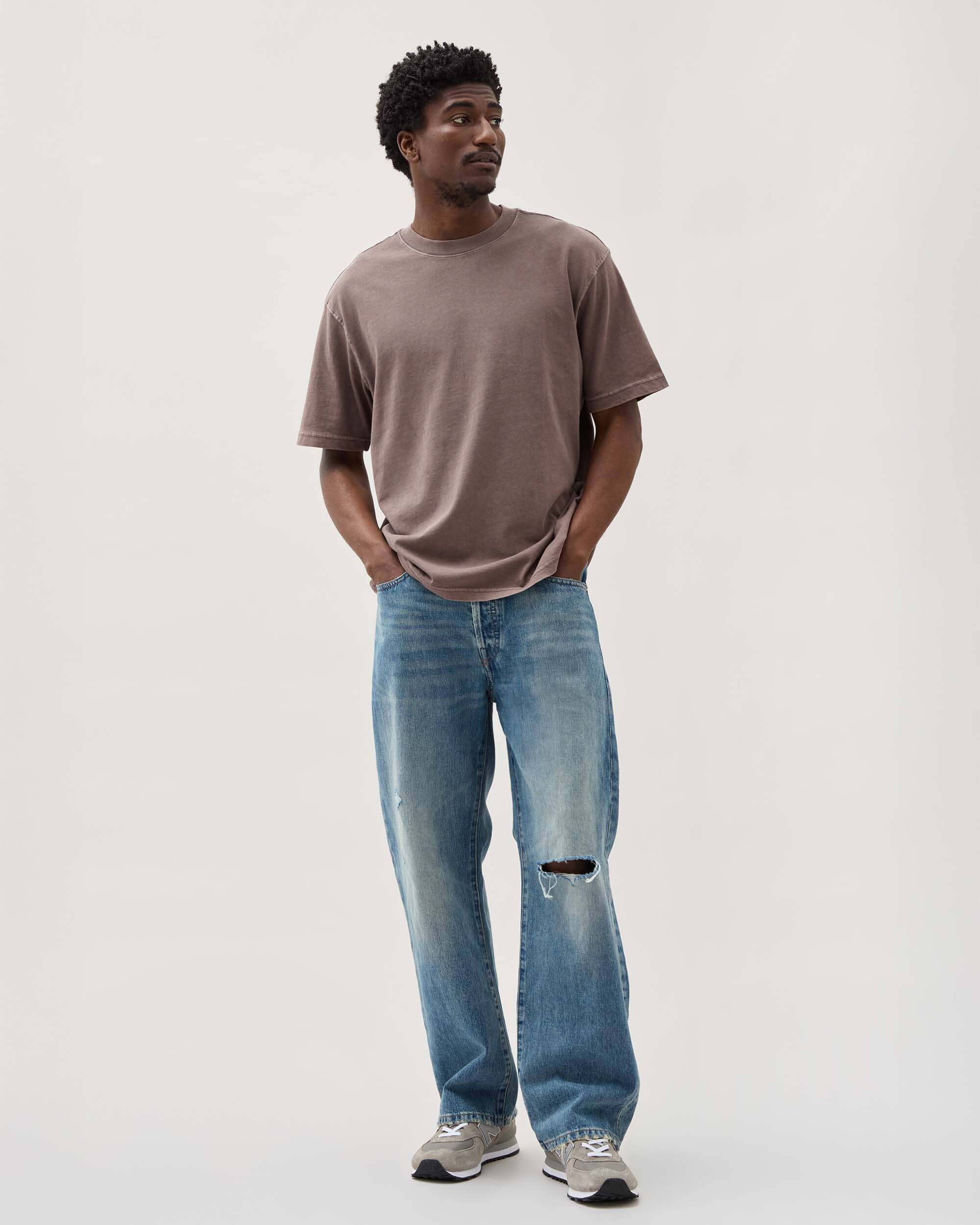 Mens Relaxed Short Sleeve Tee - Pigment Dye Jersey - Mole - Image 2