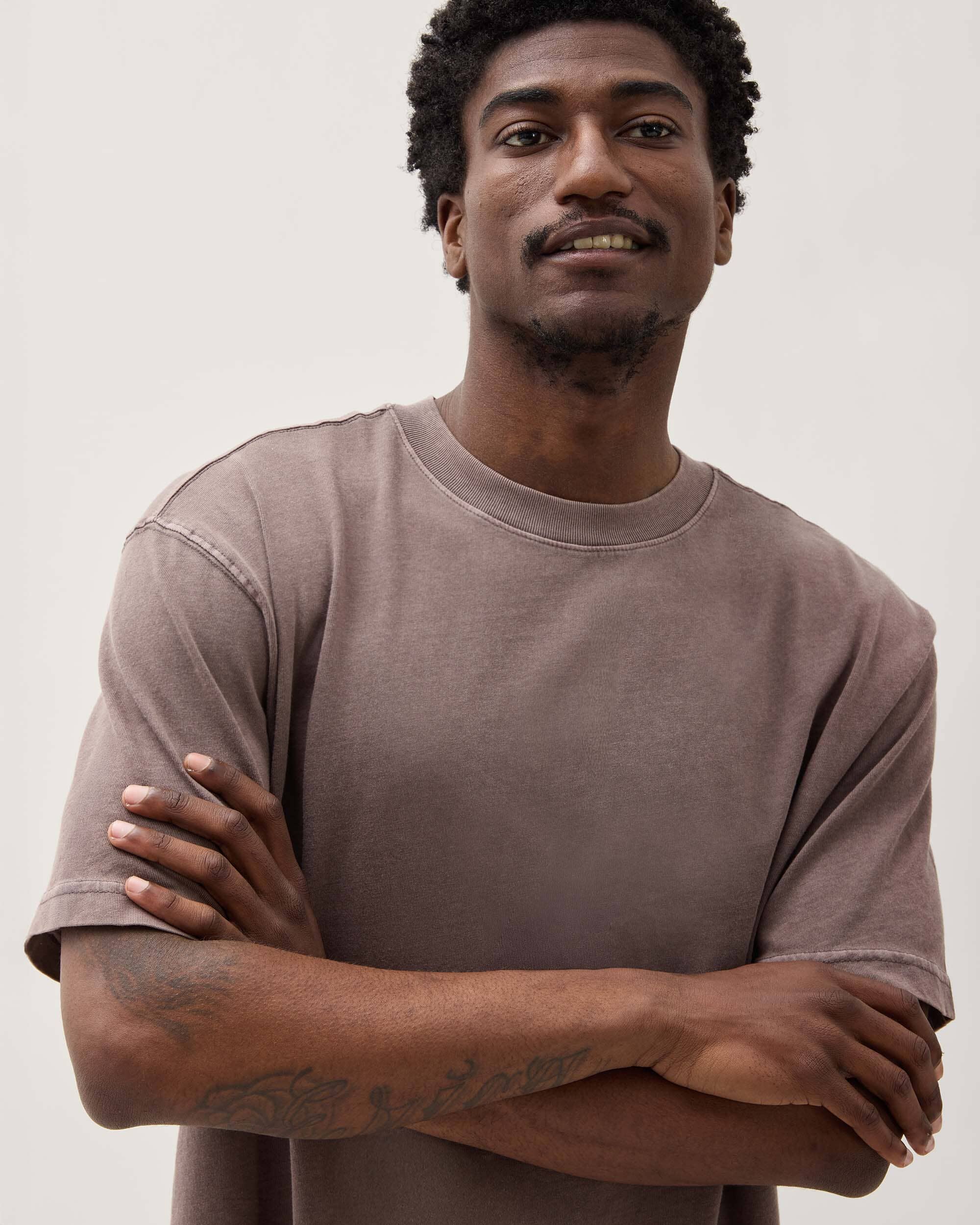 Mens Relaxed Short Sleeve Tee - Pigment Dye Jersey - Mole - Image 3
