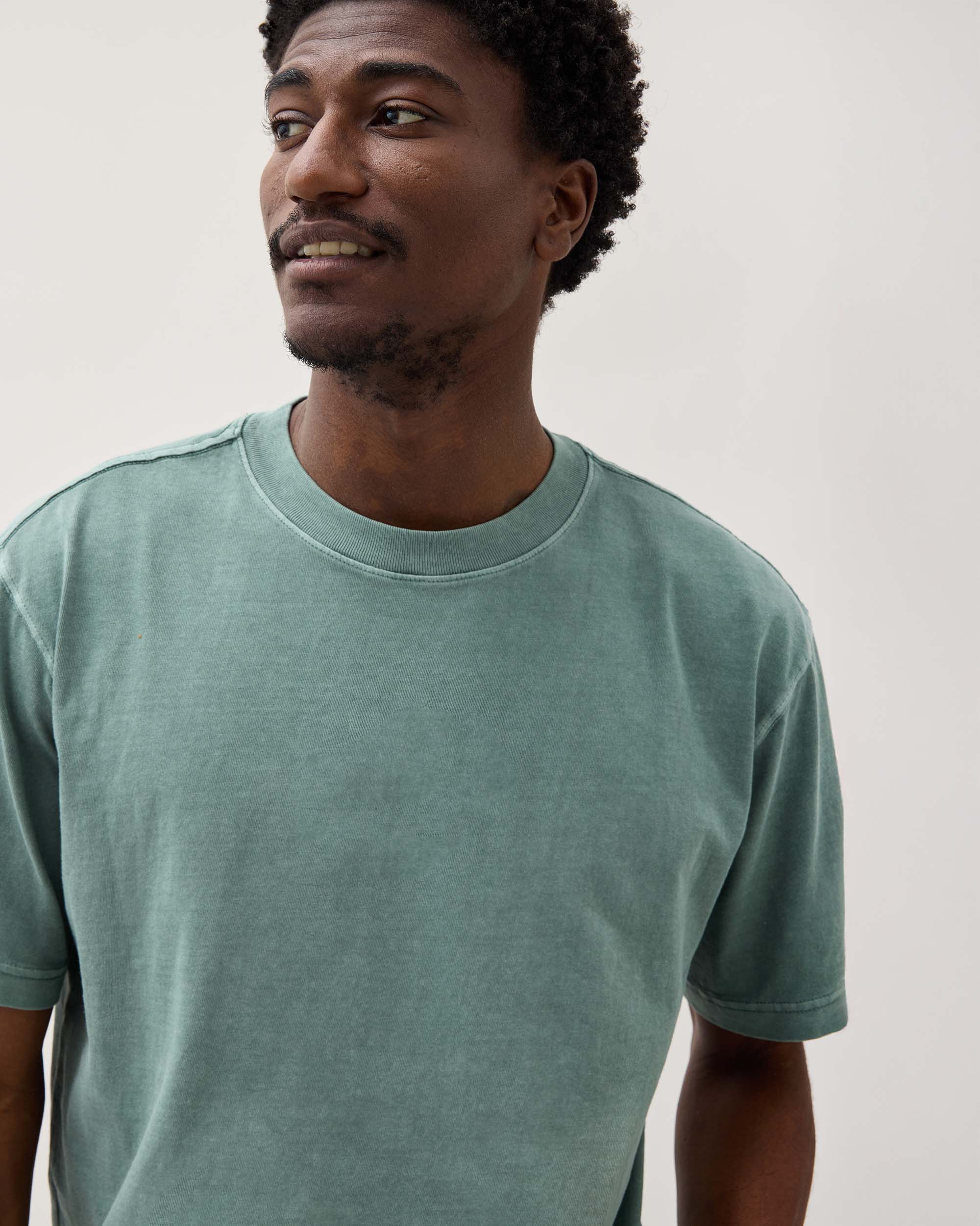 Mens Relaxed Short Sleeve Tee - Pigment Dye Jersey - Sage Leaf - Image 2