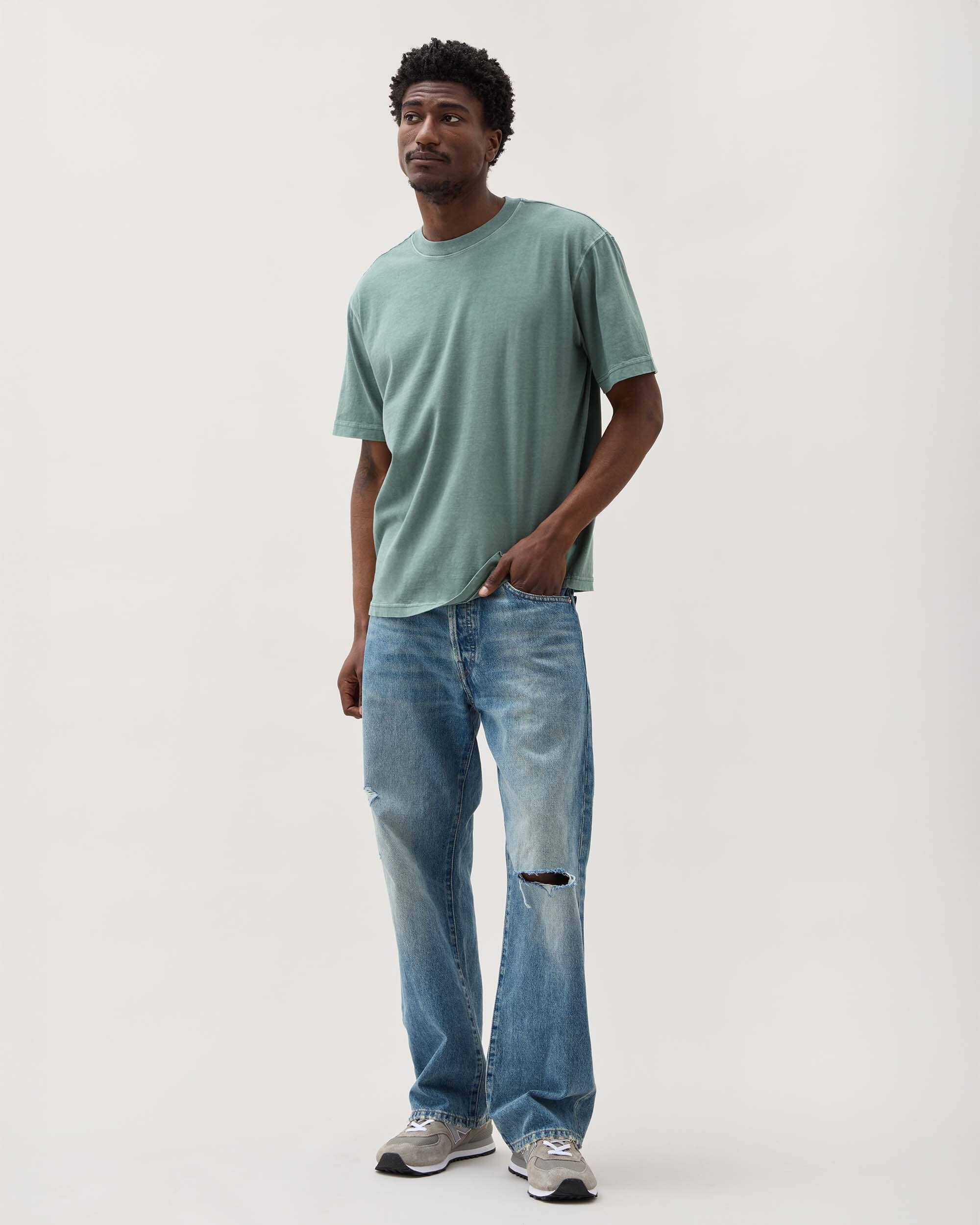Mens Relaxed Short Sleeve Tee - Pigment Dye Jersey - Sage Leaf - Image 3