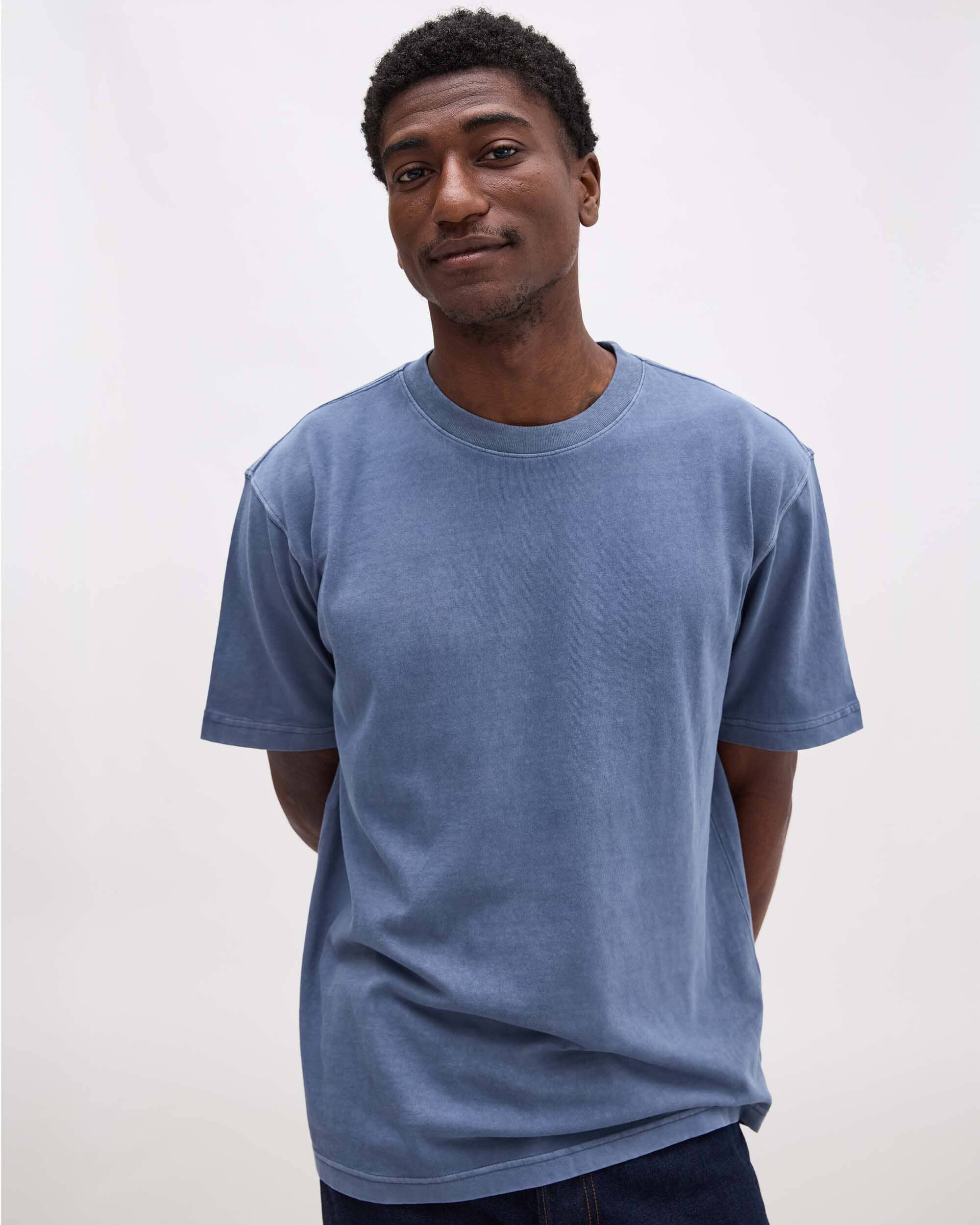Mens Relaxed Short Sleeve Tee - Pigment Dye Jersey - Vintage Indigo