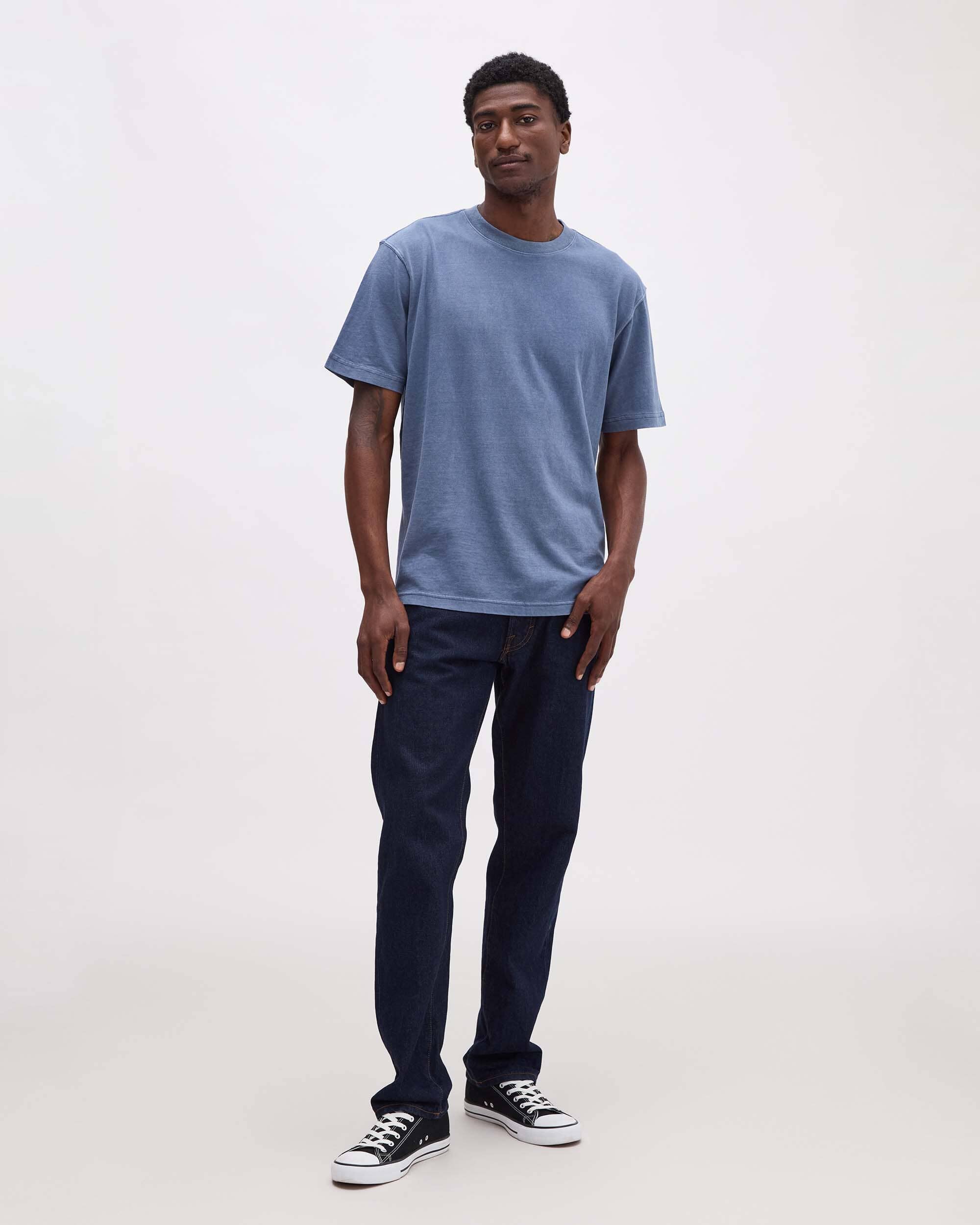 Mens Relaxed Short Sleeve Tee - Pigment Dye Jersey - Vintage Indigo - Image 2