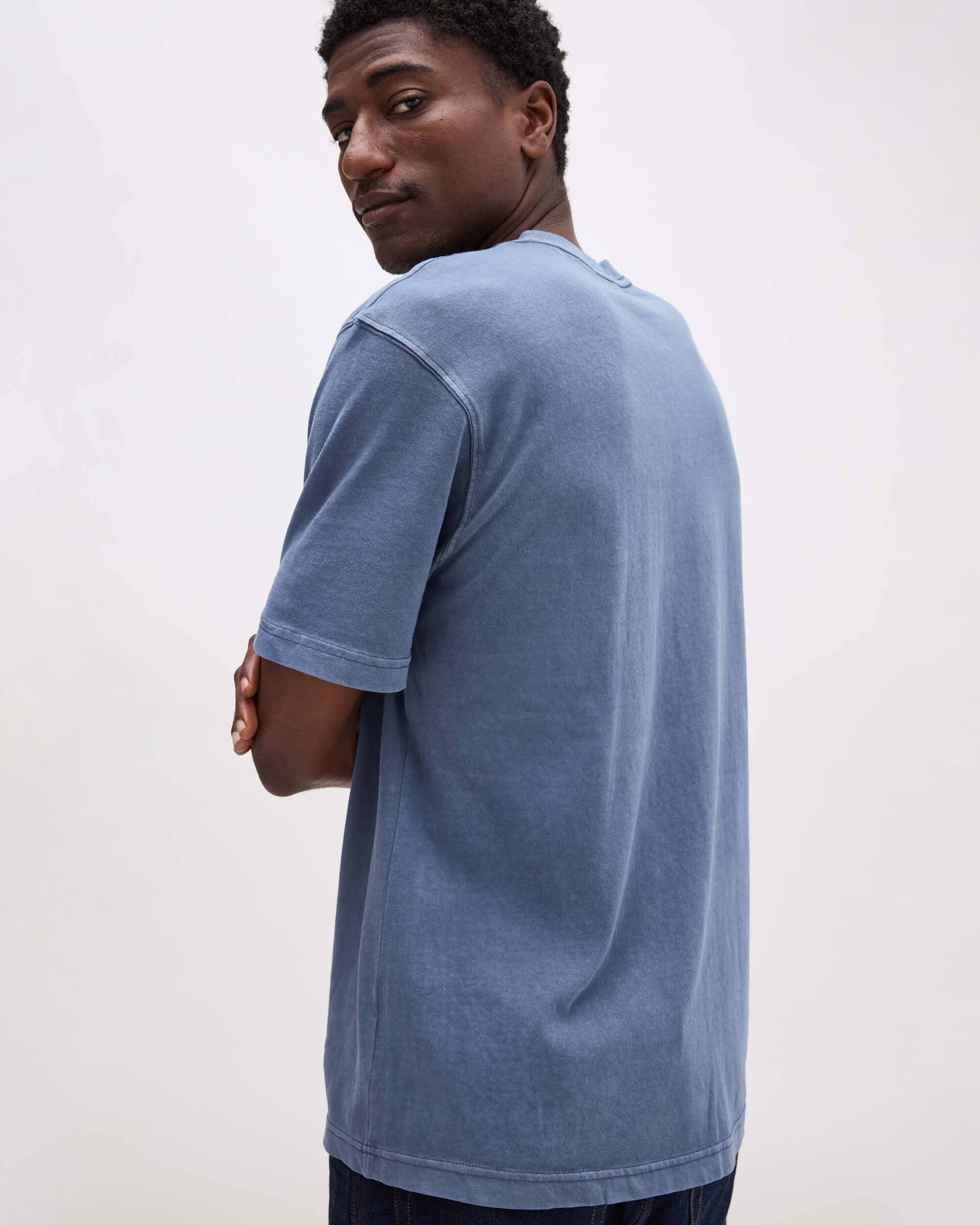 Mens Relaxed Short Sleeve Tee - Pigment Dye Jersey - Vintage Indigo - Image 3