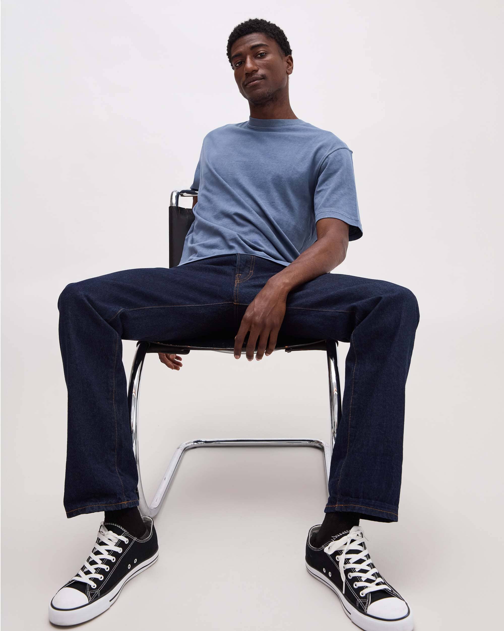 Mens Relaxed Short Sleeve Tee - Pigment Dye Jersey - Vintage Indigo - Image 4