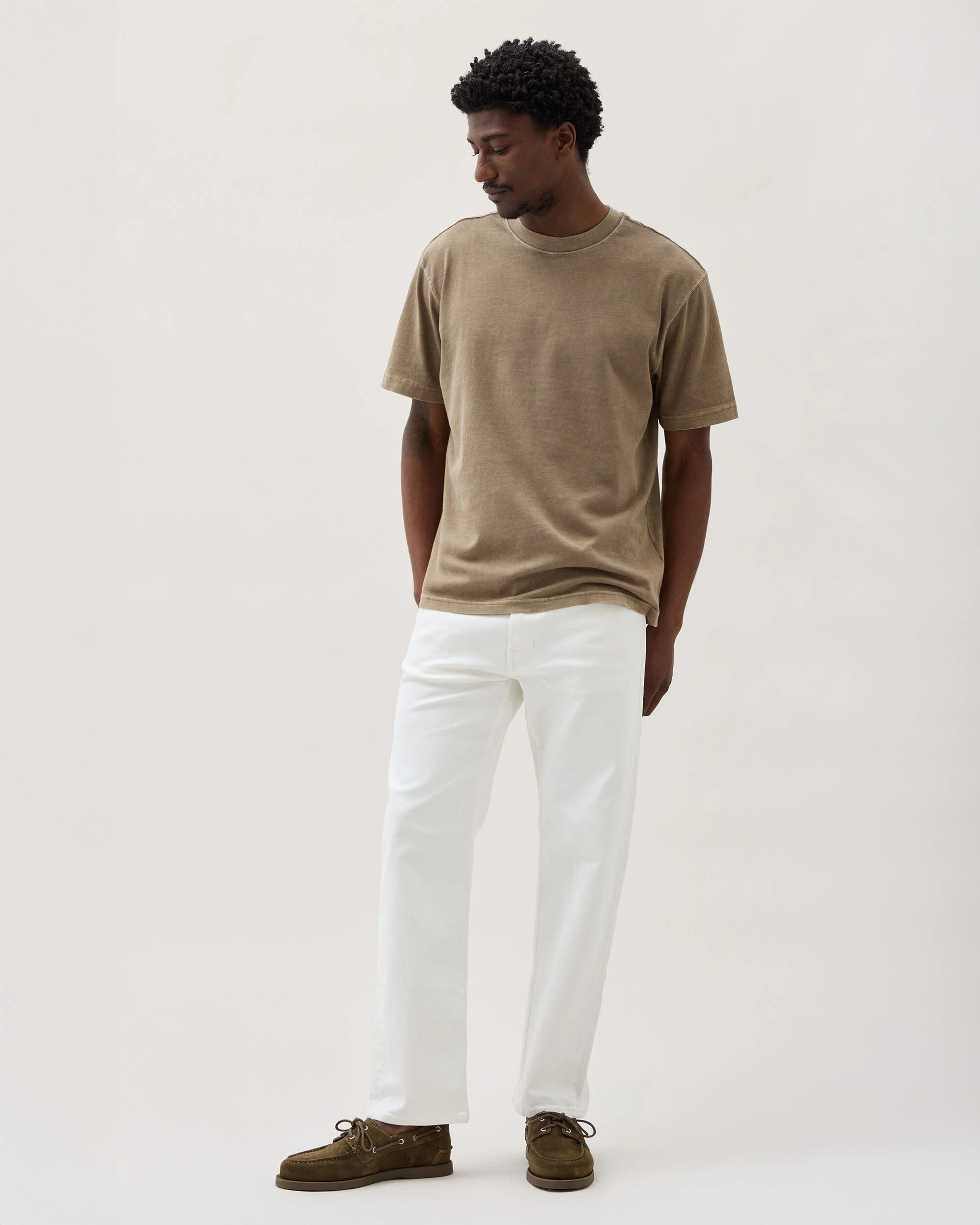 Mens Relaxed Short Sleeve Tee - Pigment Dye Jersey - Warm Grey - Image 2