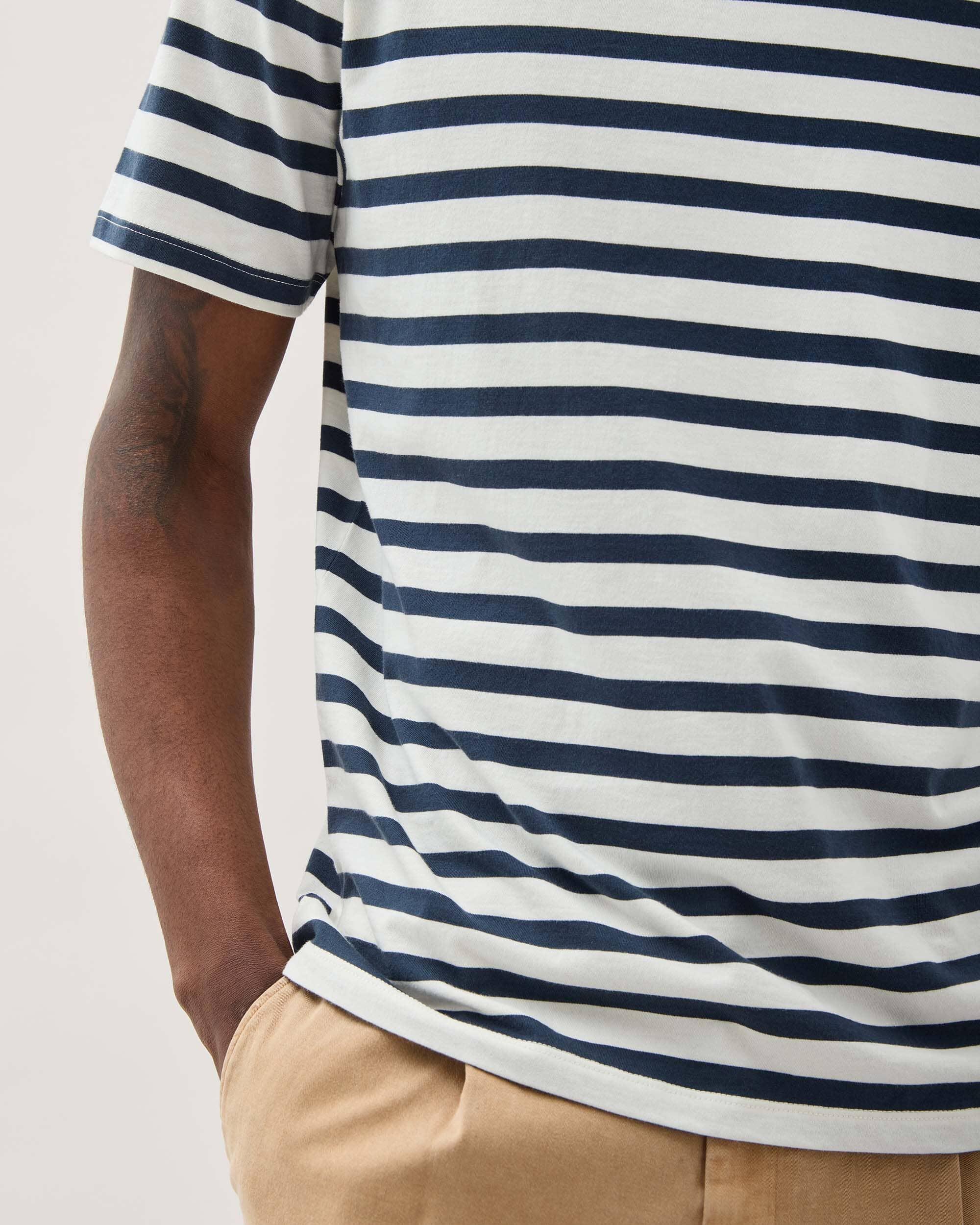 Mens Short Sleeve Stripe Pima Tee - Pima Cotton Jersey - Nautical Stripe - Image 5