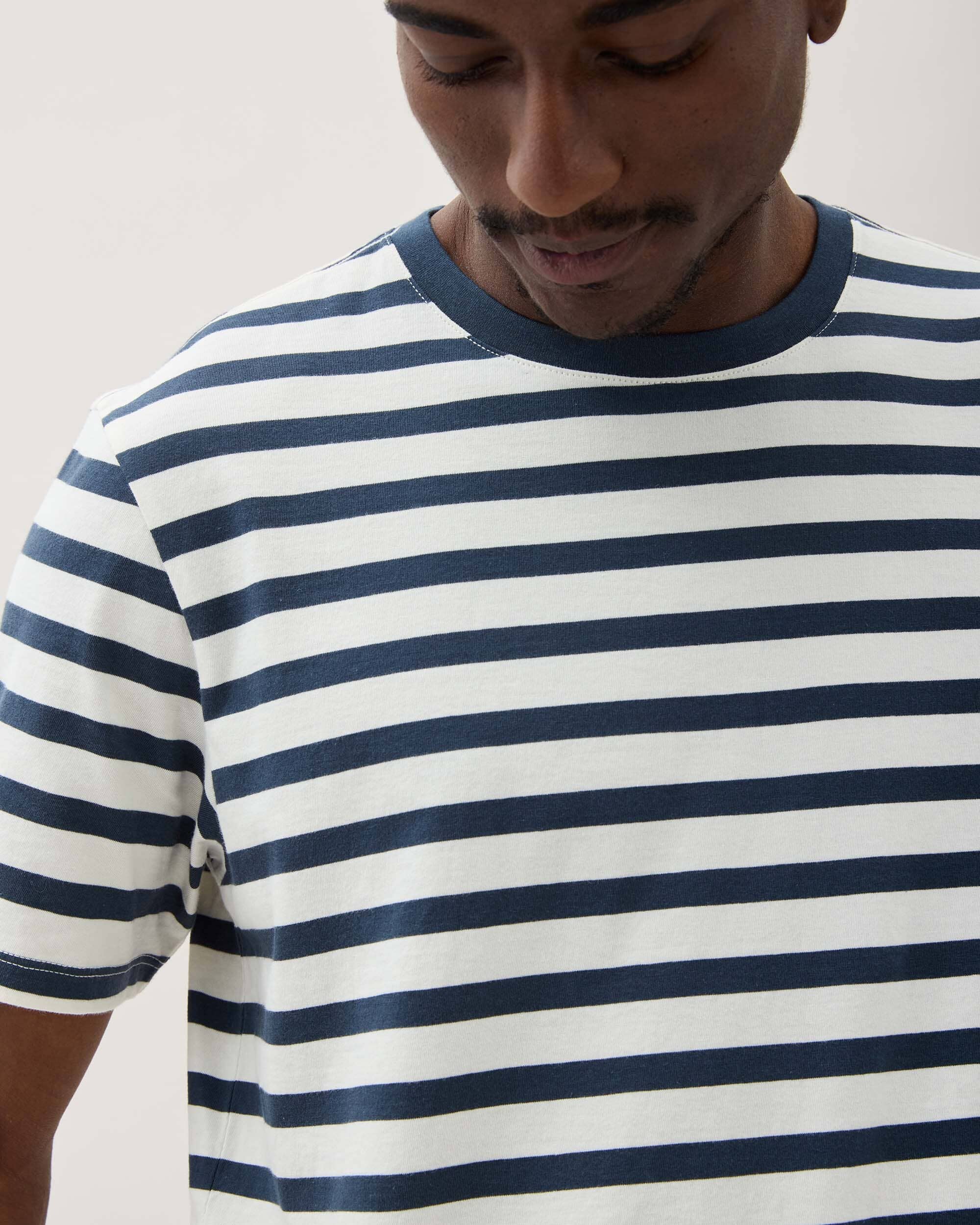 Mens Short Sleeve Stripe Pima Tee - Pima Cotton Jersey - Nautical Stripe - Image 6
