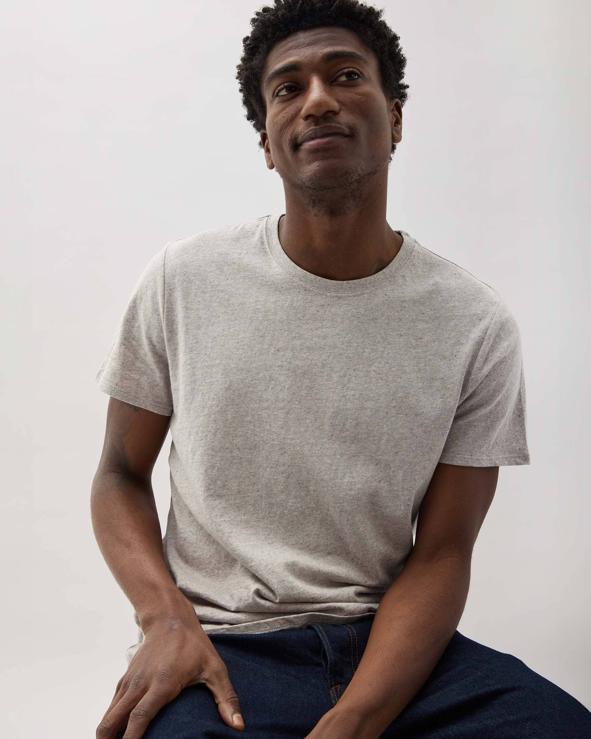 Mens Vintage Jersey Short Sleeve Tee - Recycled Cotton Jersey - Athletic Heather Grey - Image 6