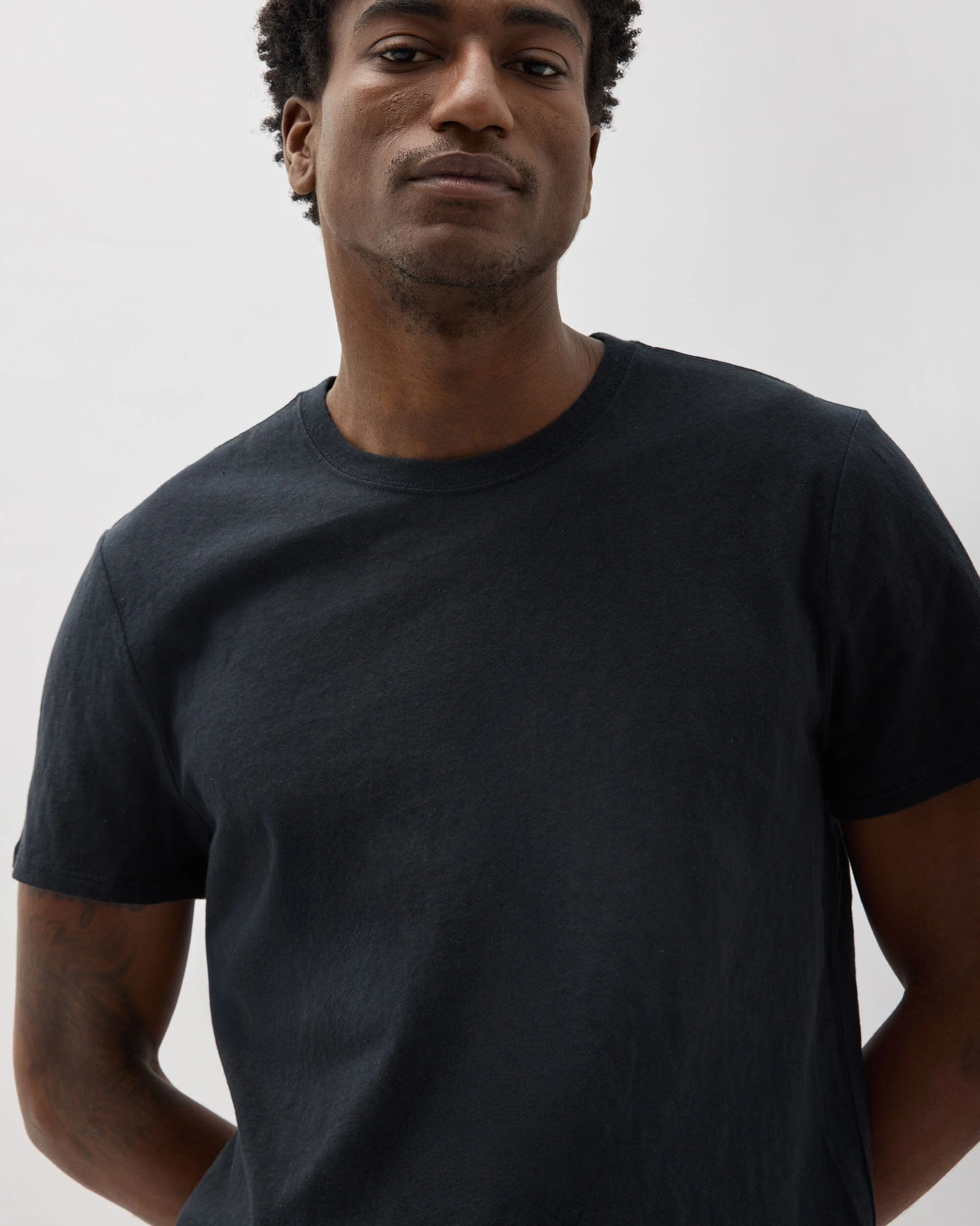 Mens Vintage Jersey Short Sleeve Tee - Recycled Cotton Jersey - Black - Image 6