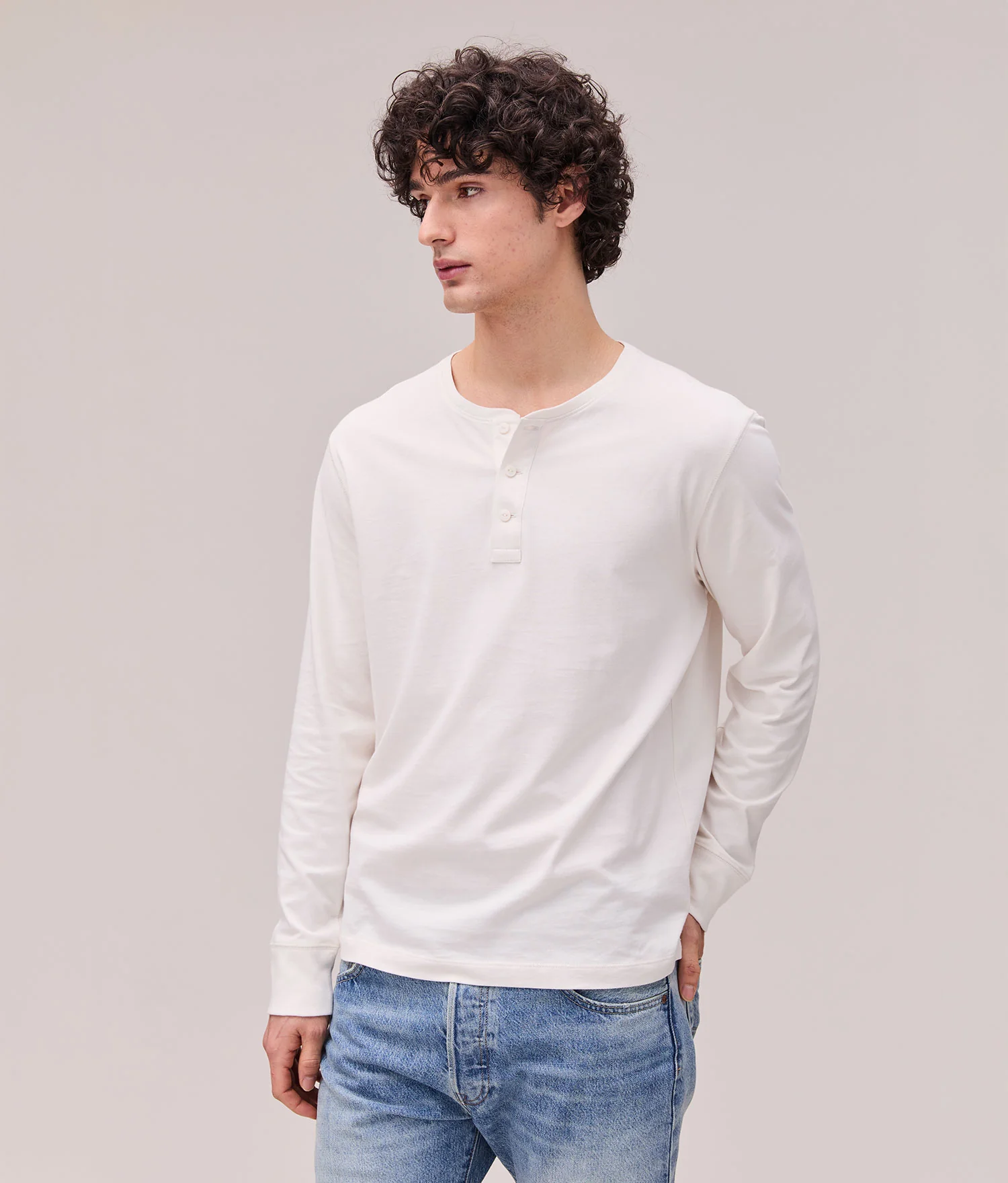 Mens Work Week Pima Henley - Pima Cotton Jersey - Bone
