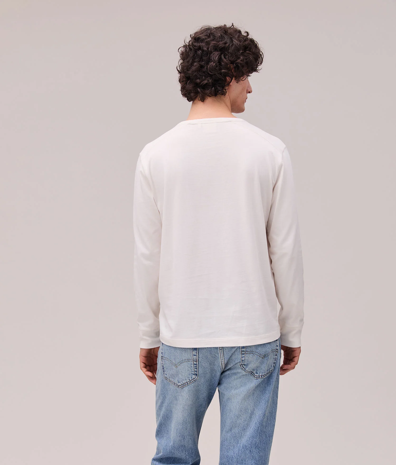 Mens Work Week Pima Henley - Pima Cotton Jersey - Bone - Image 2