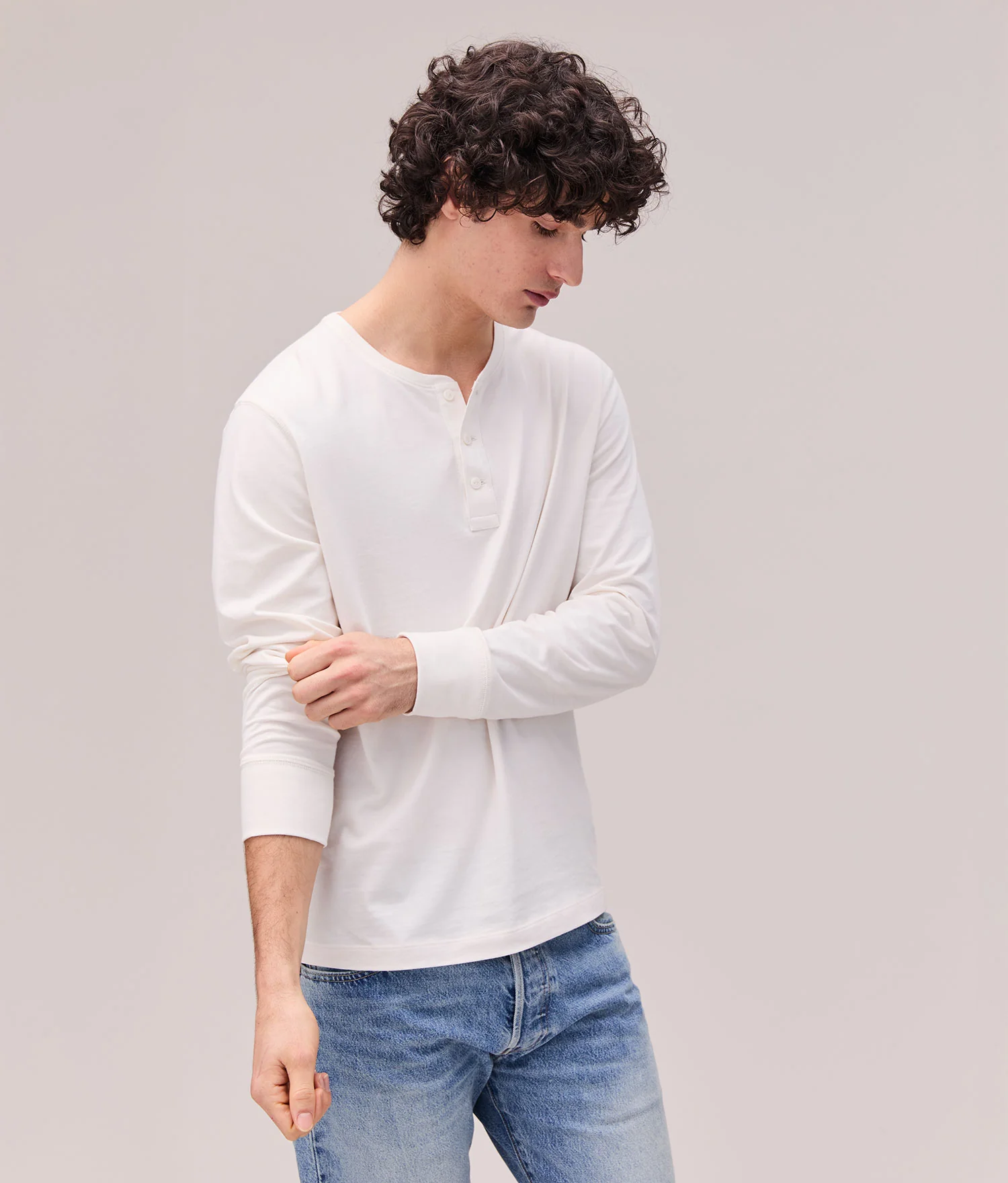Mens Work Week Pima Henley - Pima Cotton Jersey - Bone - Image 3