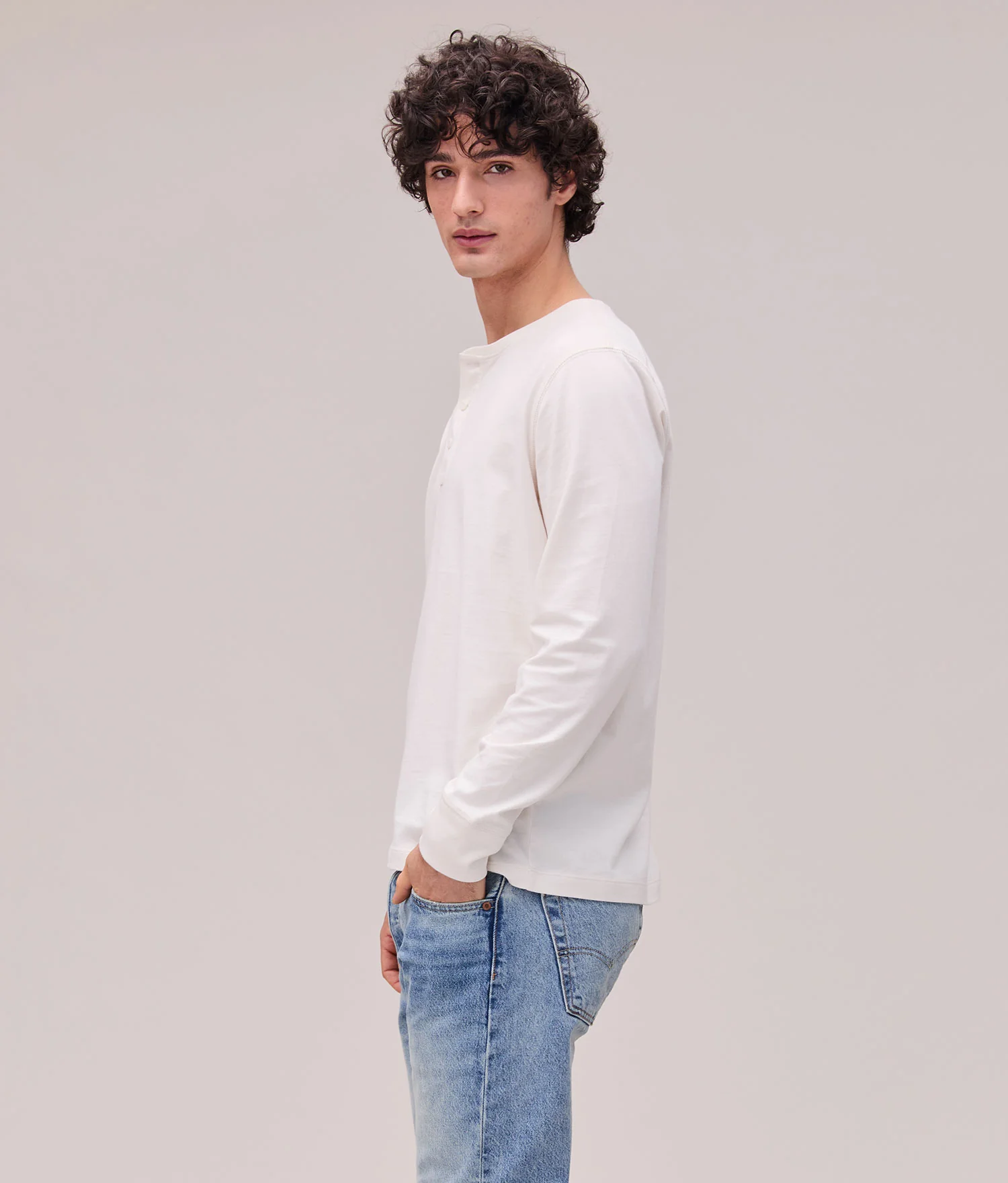 Mens Work Week Pima Henley - Pima Cotton Jersey - Bone - Image 4