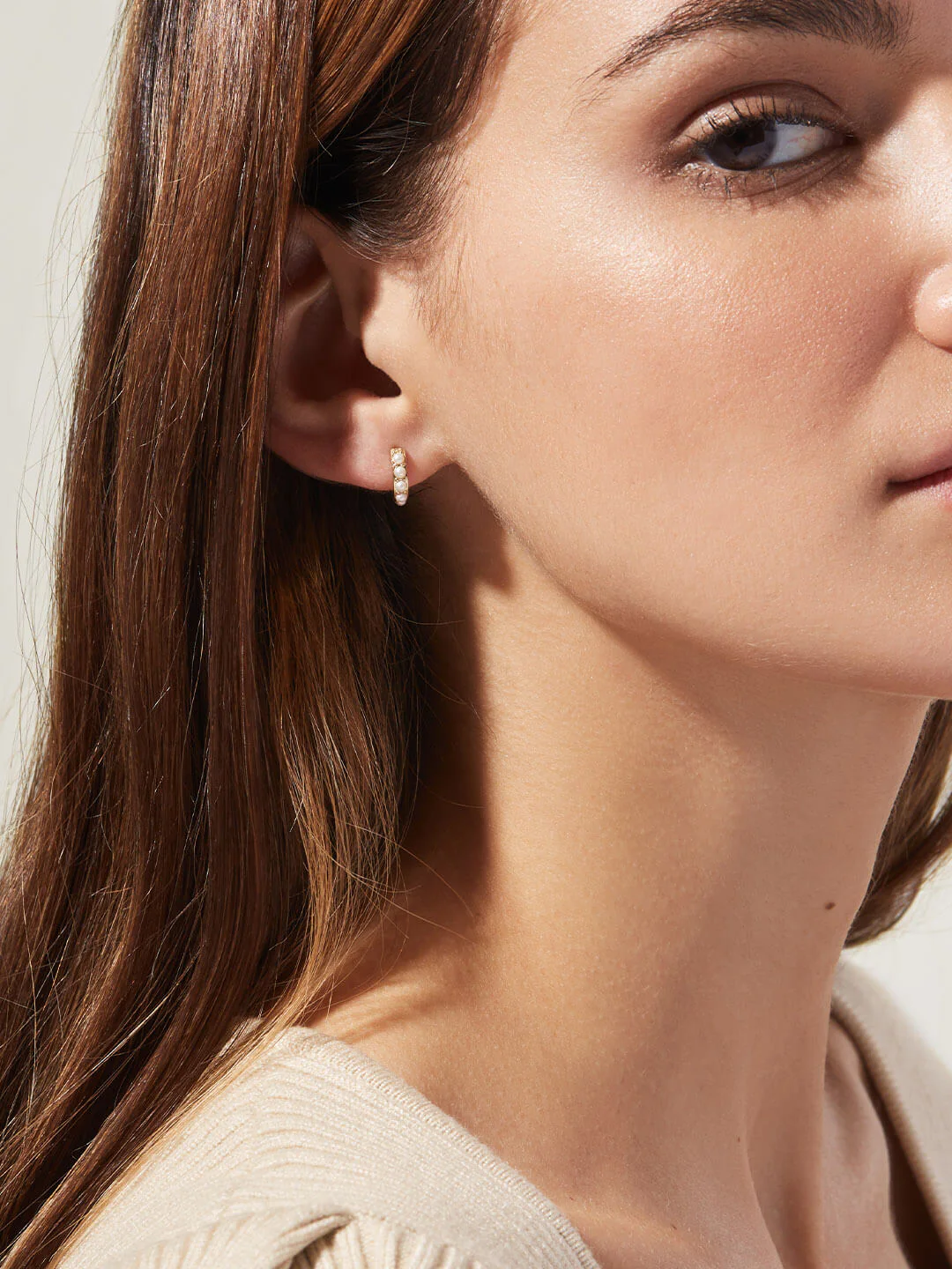 Ashley Pearl Huggie Hoops - Image 5